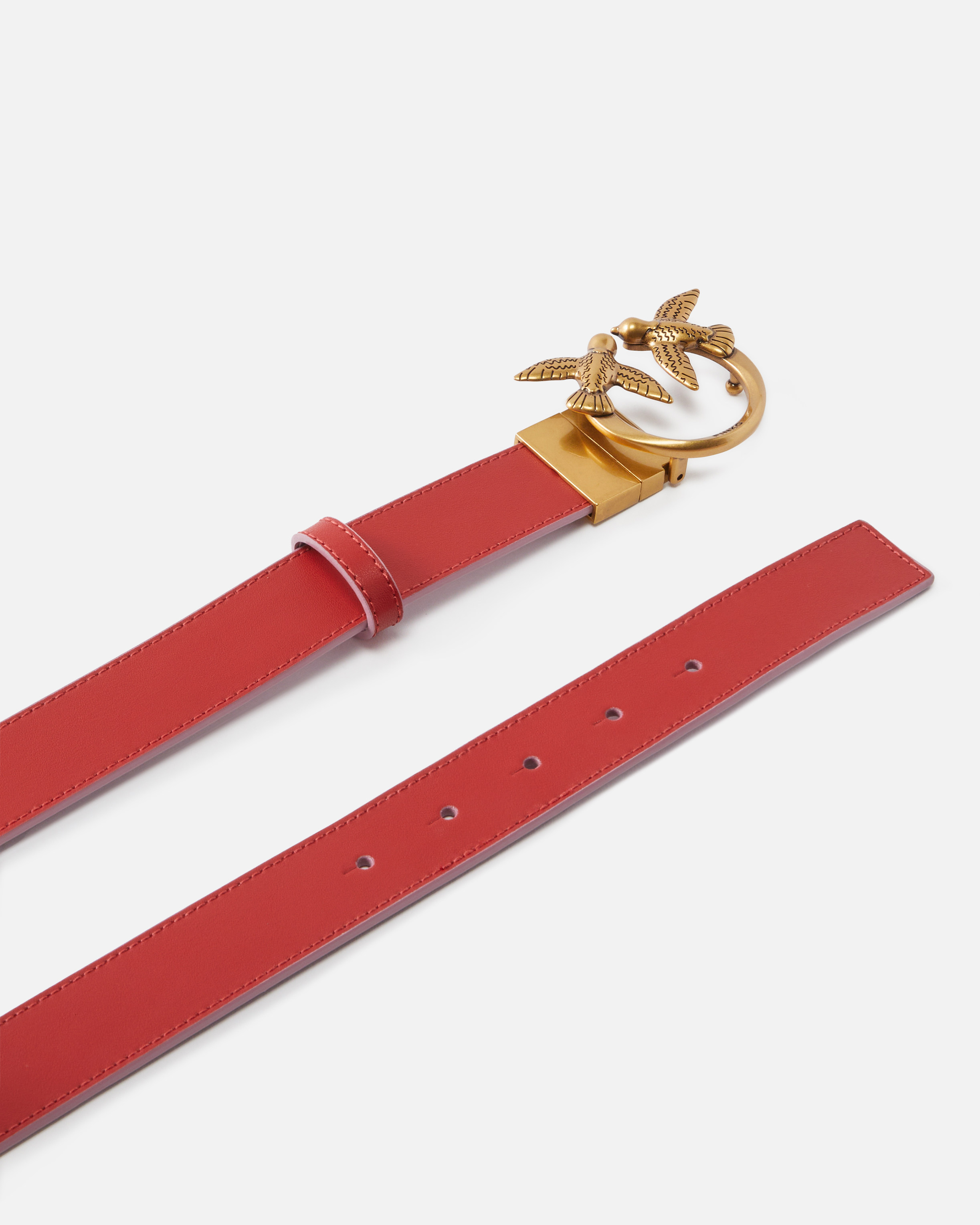 Pinko Double-face Belt With Love Birds Buckle In Red/pink-antique Gold