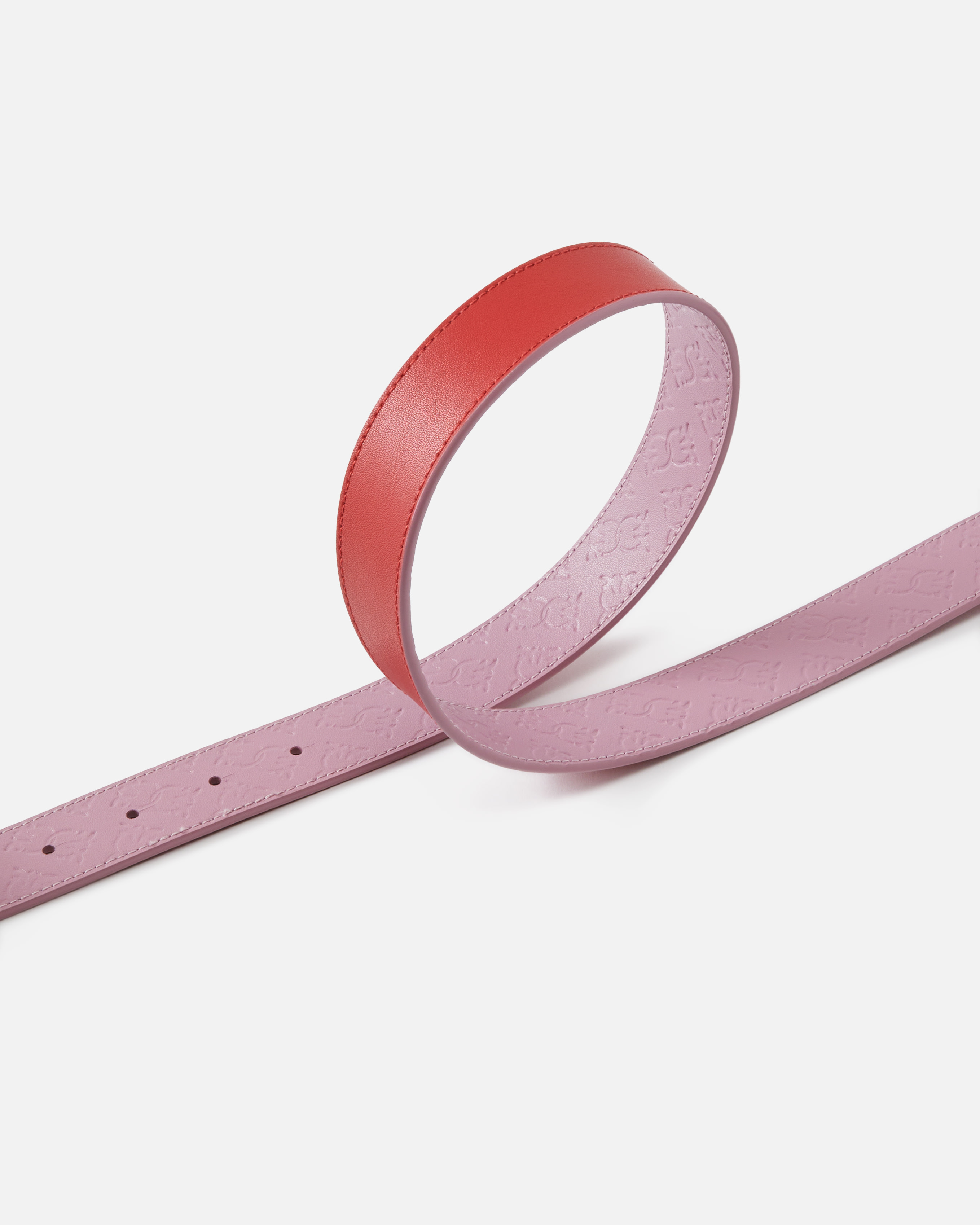 Pinko Double-face Belt With Love Birds Buckle In Red/pink-antique Gold