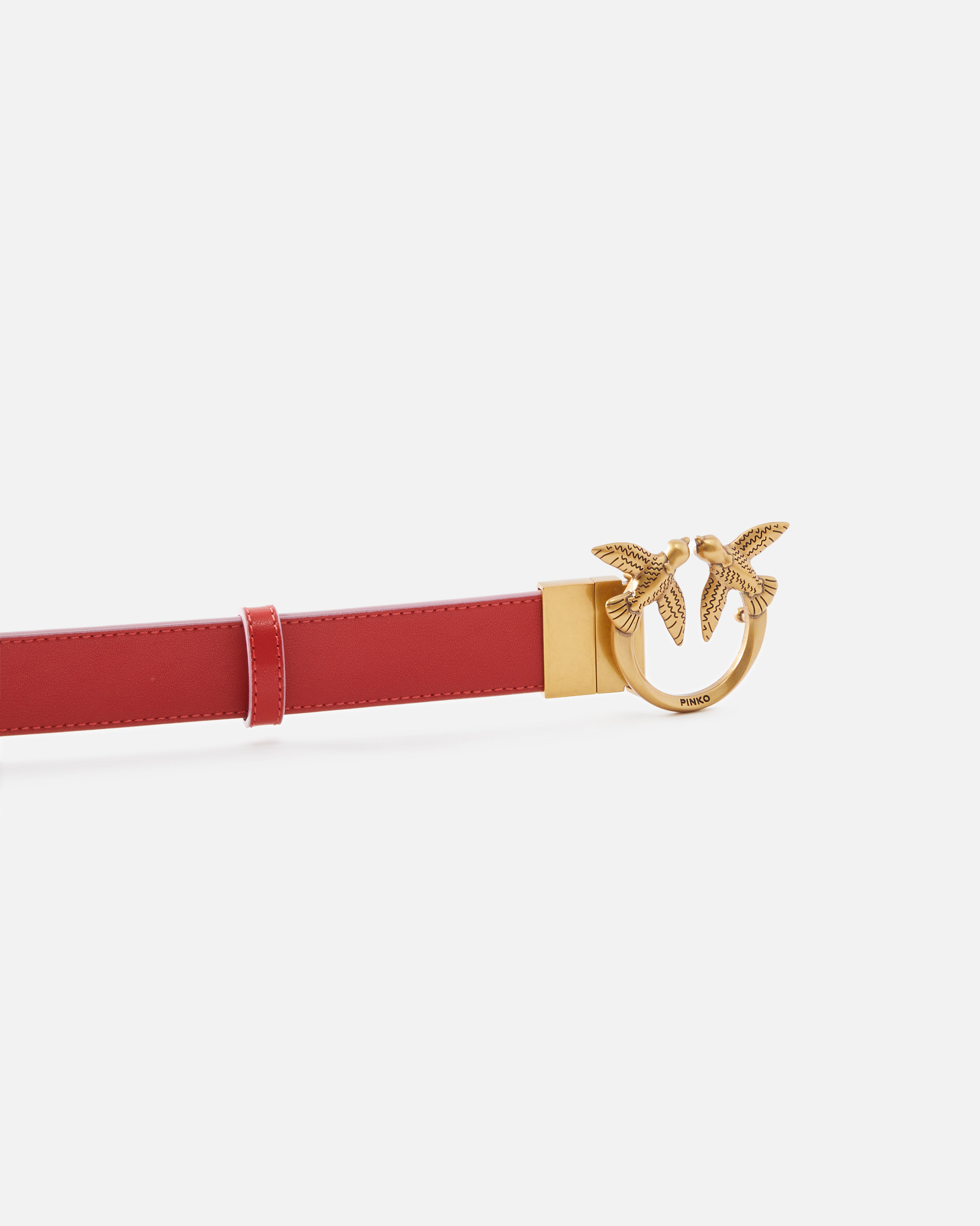Pinko Double-face Belt With Love Birds Buckle In Red/pink-antique Gold