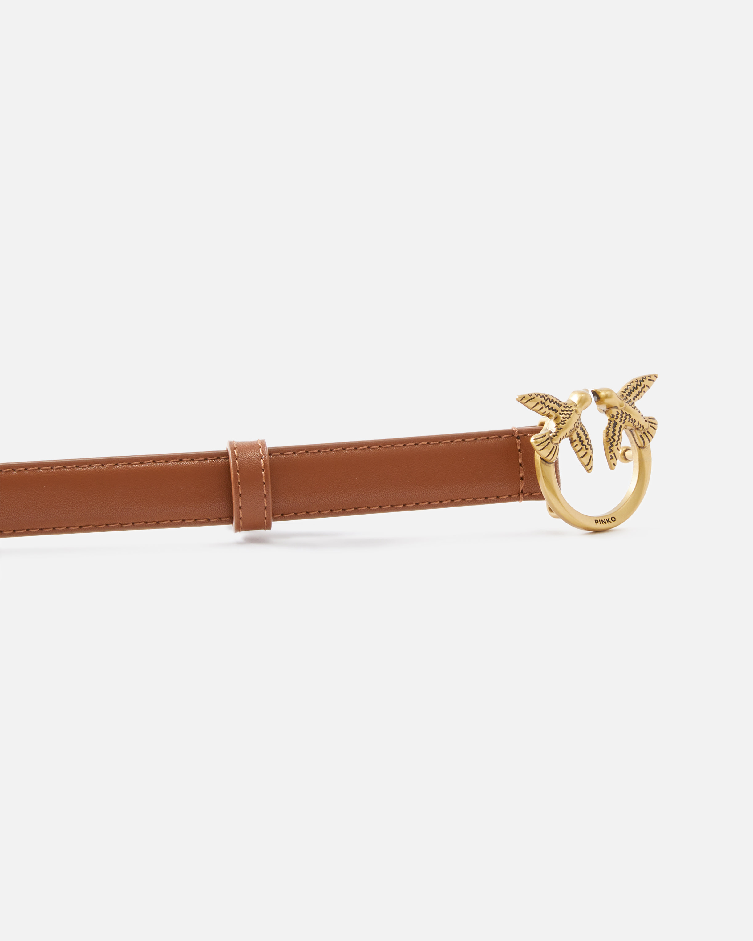 Pinko Fine Ceinture Love Birds En Cuir 2cm In Arab-antique Gold