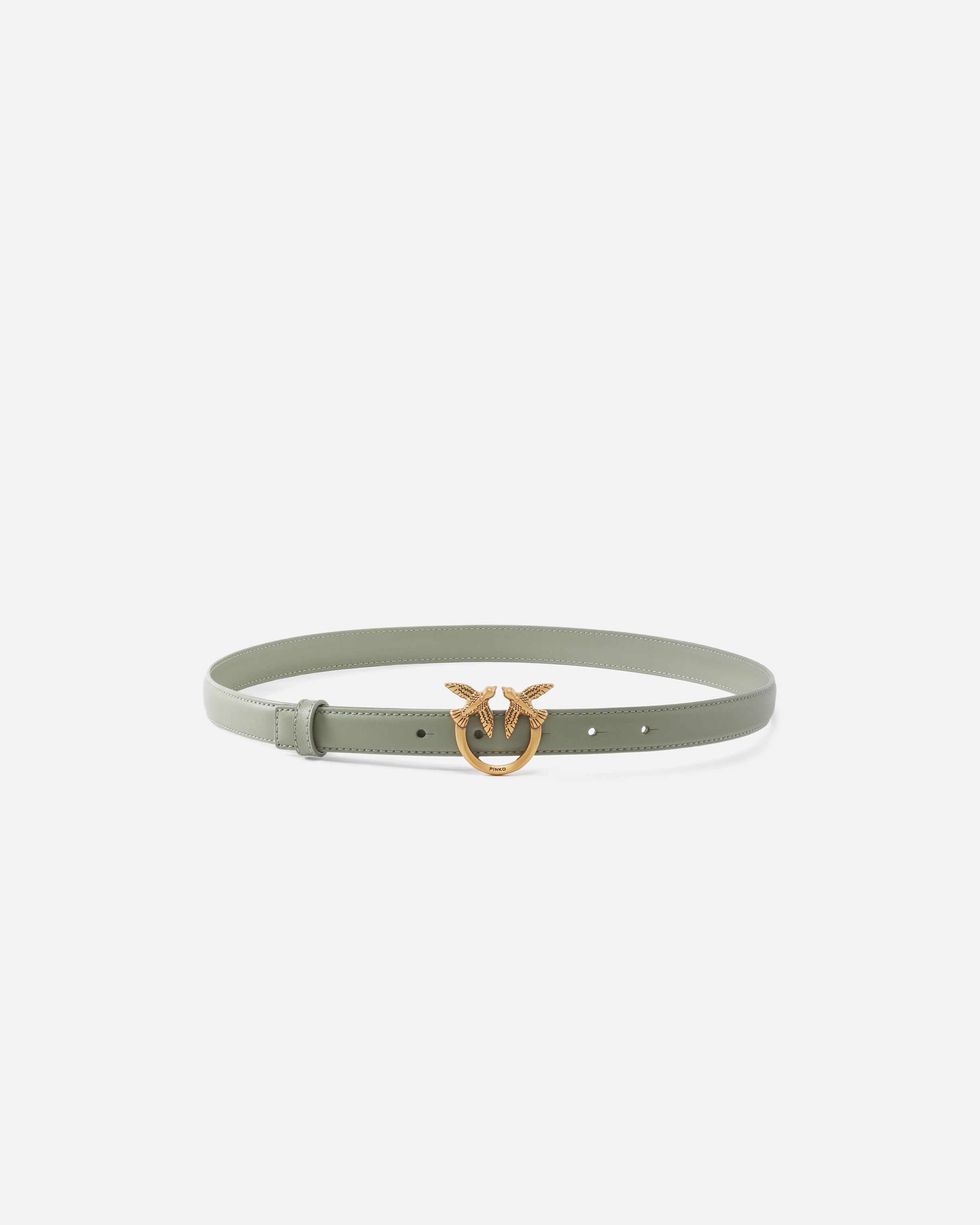 Pinko Fine Ceinture Love Birds En Cuir 2cm In Vertiver Green-antique Gold
