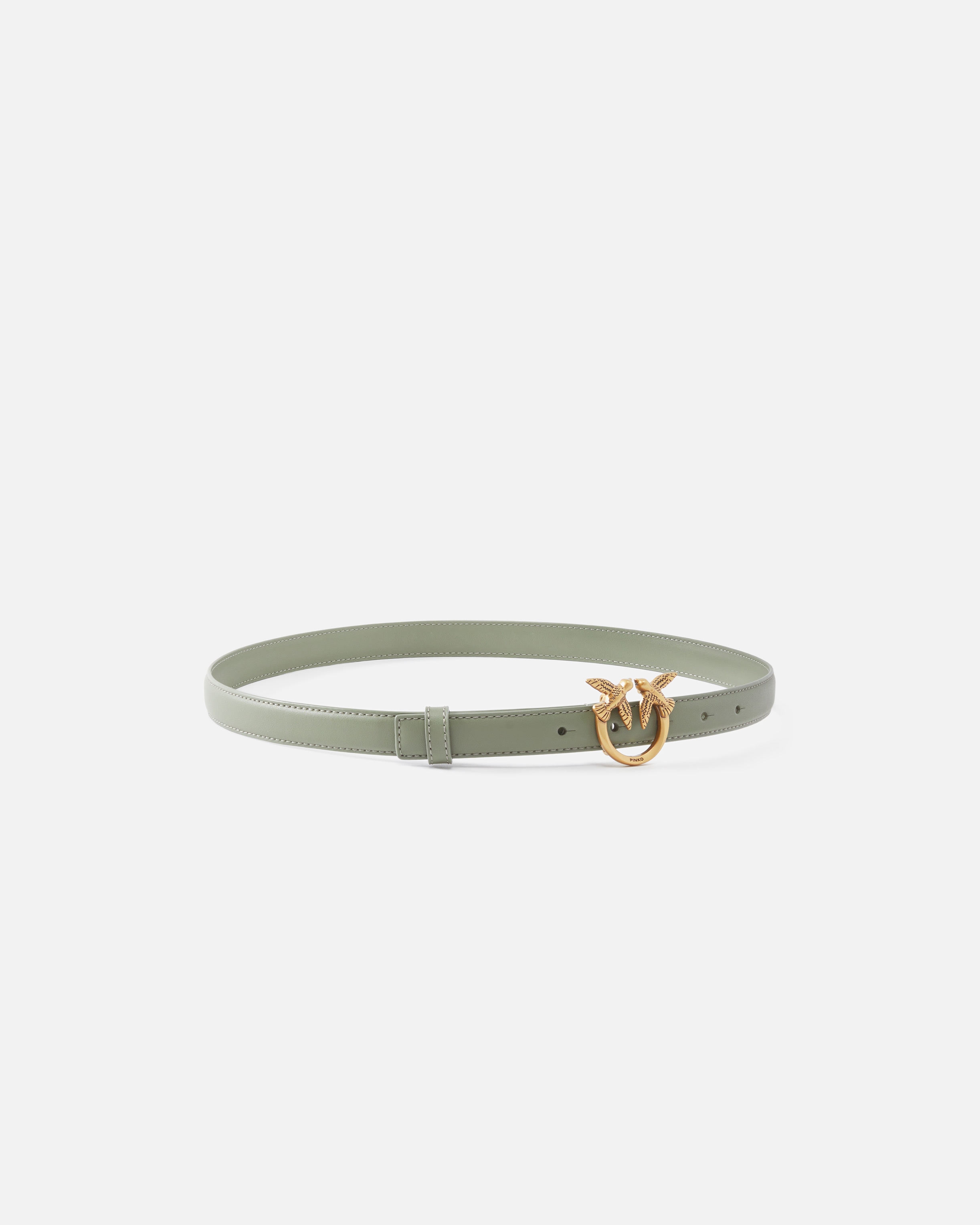 Pinko Fine Ceinture Love Birds En Cuir 2cm In Vertiver Green-antique Gold