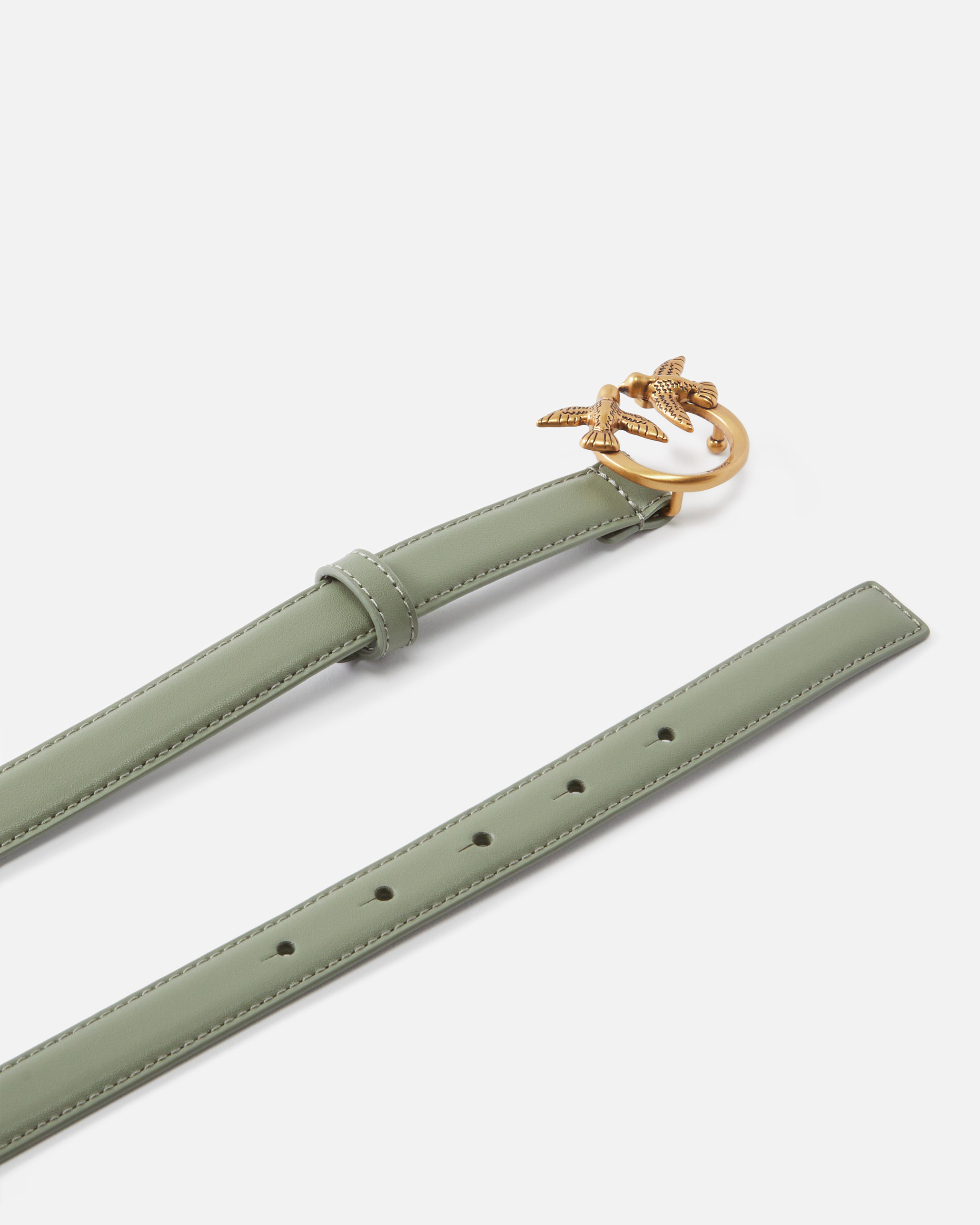 Pinko Fine Ceinture Love Birds En Cuir 2cm In Vertiver Green-antique Gold