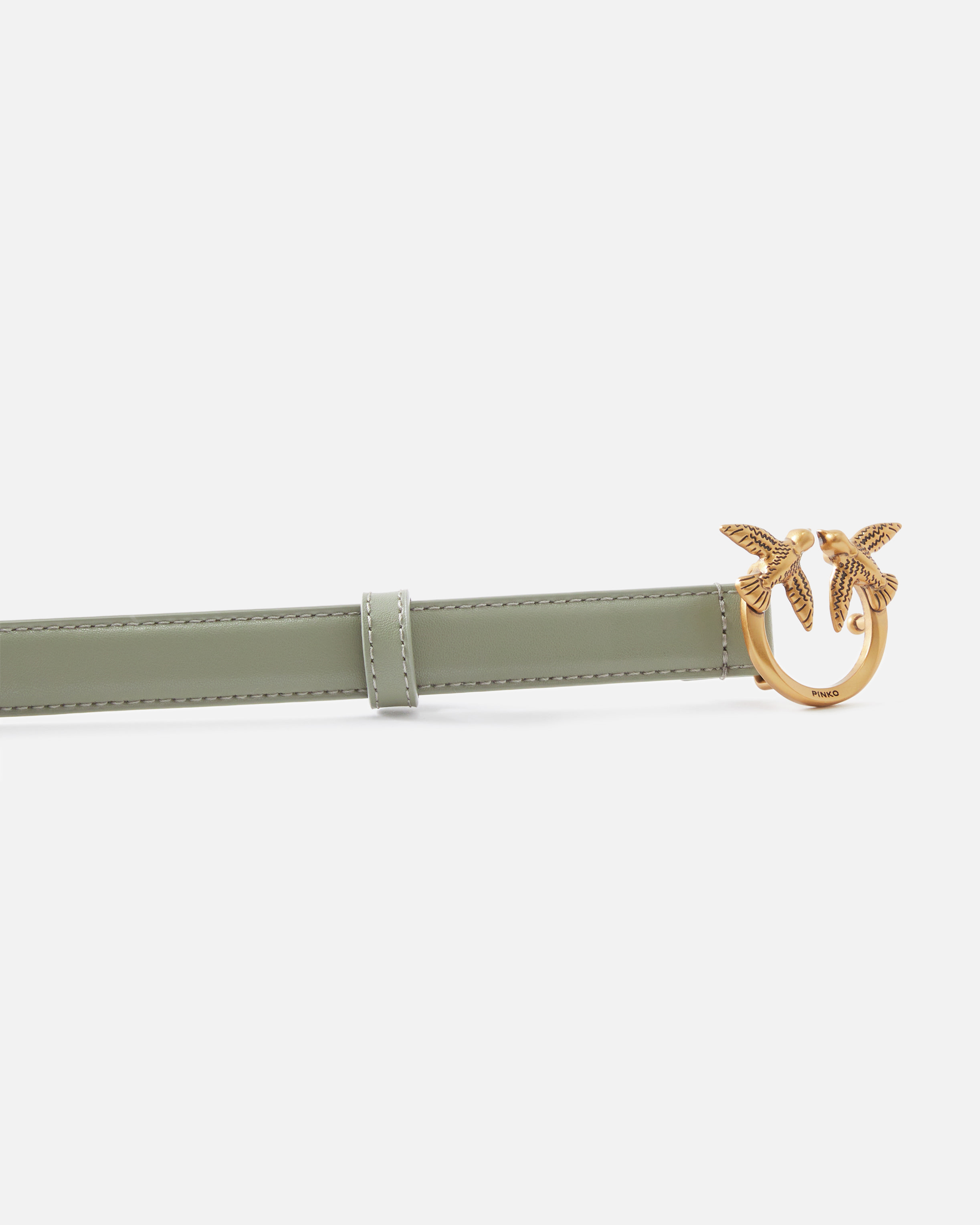 Pinko Fine Ceinture Love Birds En Cuir 2cm In Vertiver Green-antique Gold