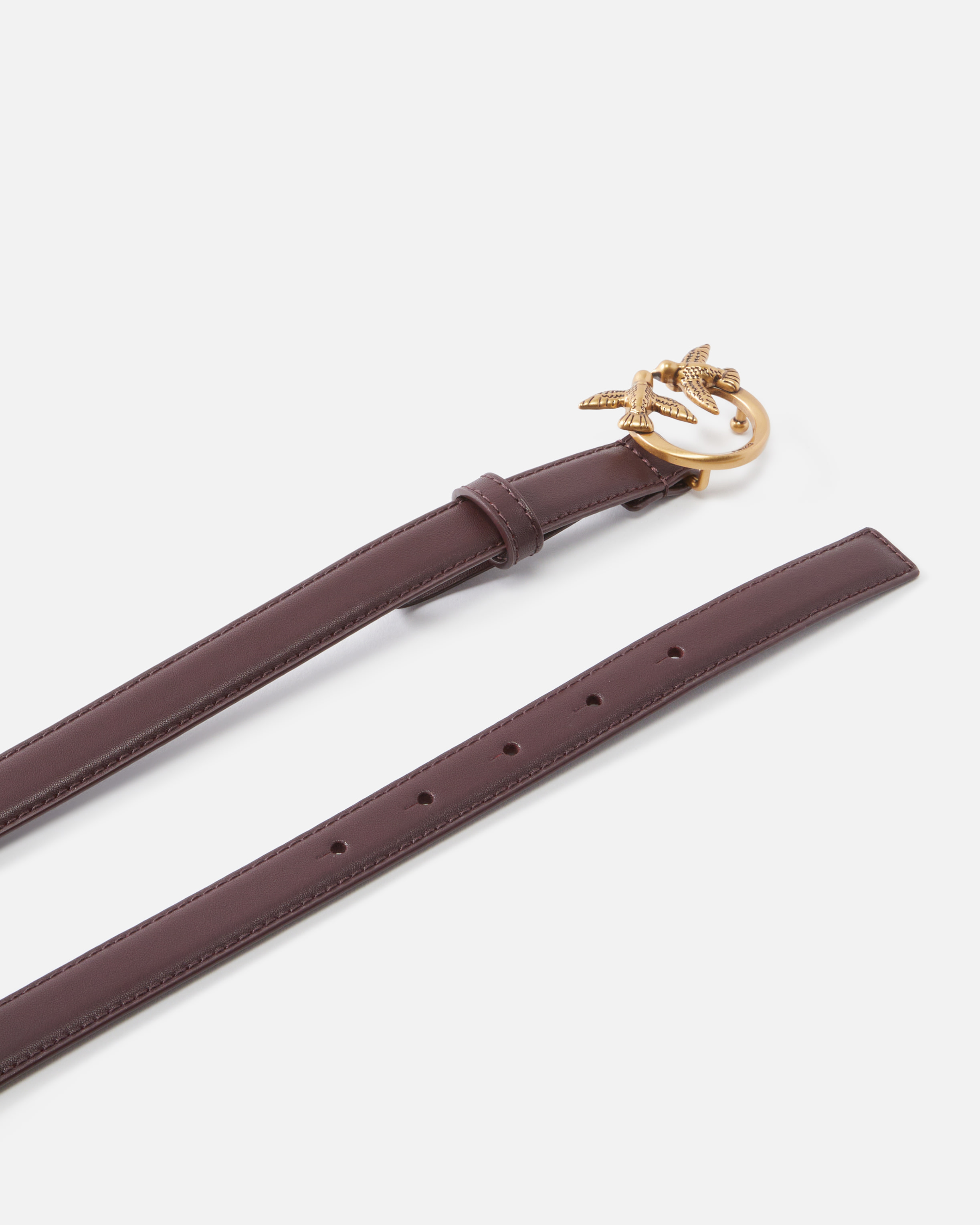 Pinko Fine Ceinture Love Birds En Cuir 2cm In Catawba Grape-antique Gold