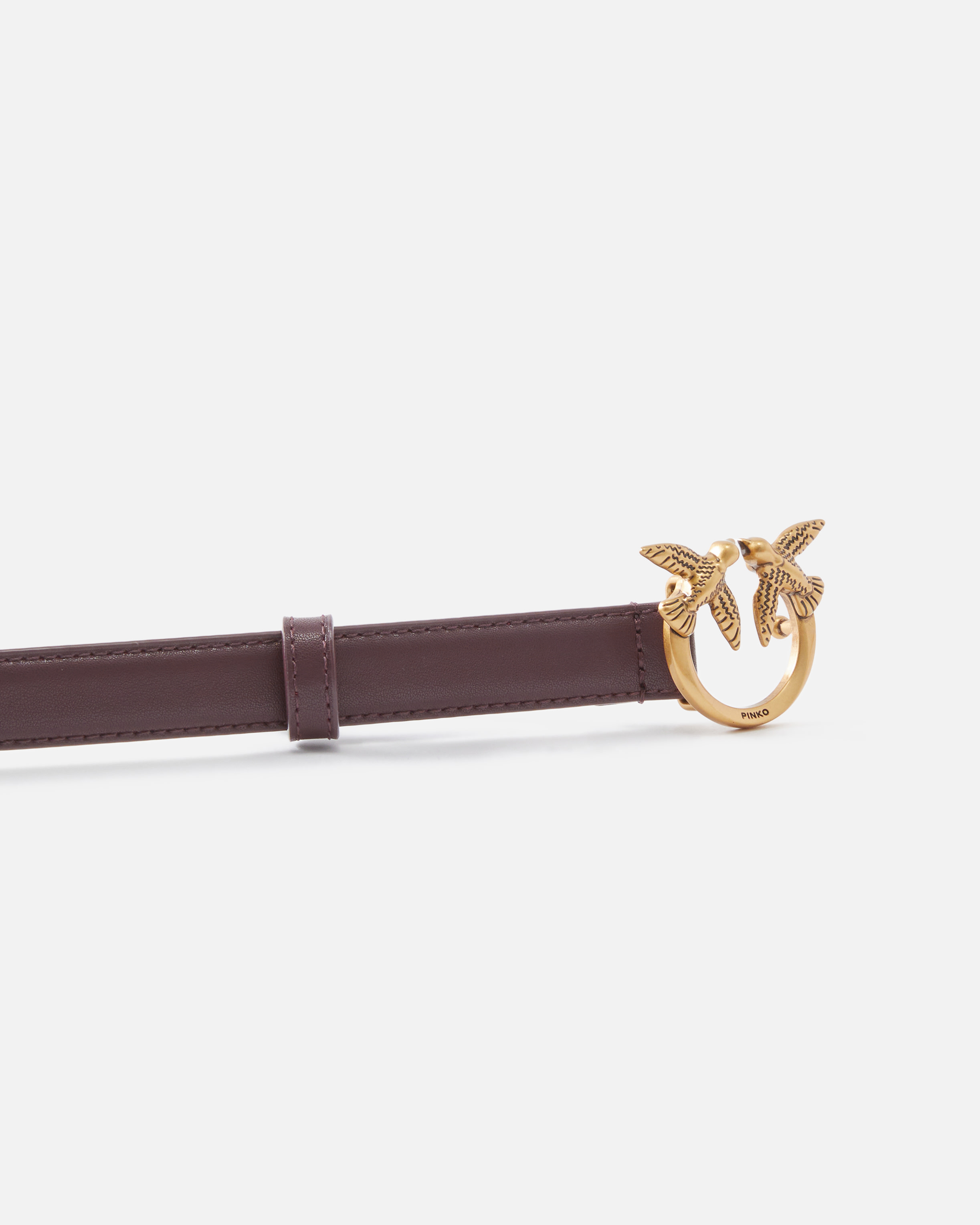 Pinko Fine Ceinture Love Birds En Cuir 2cm In Catawba Grape-antique Gold