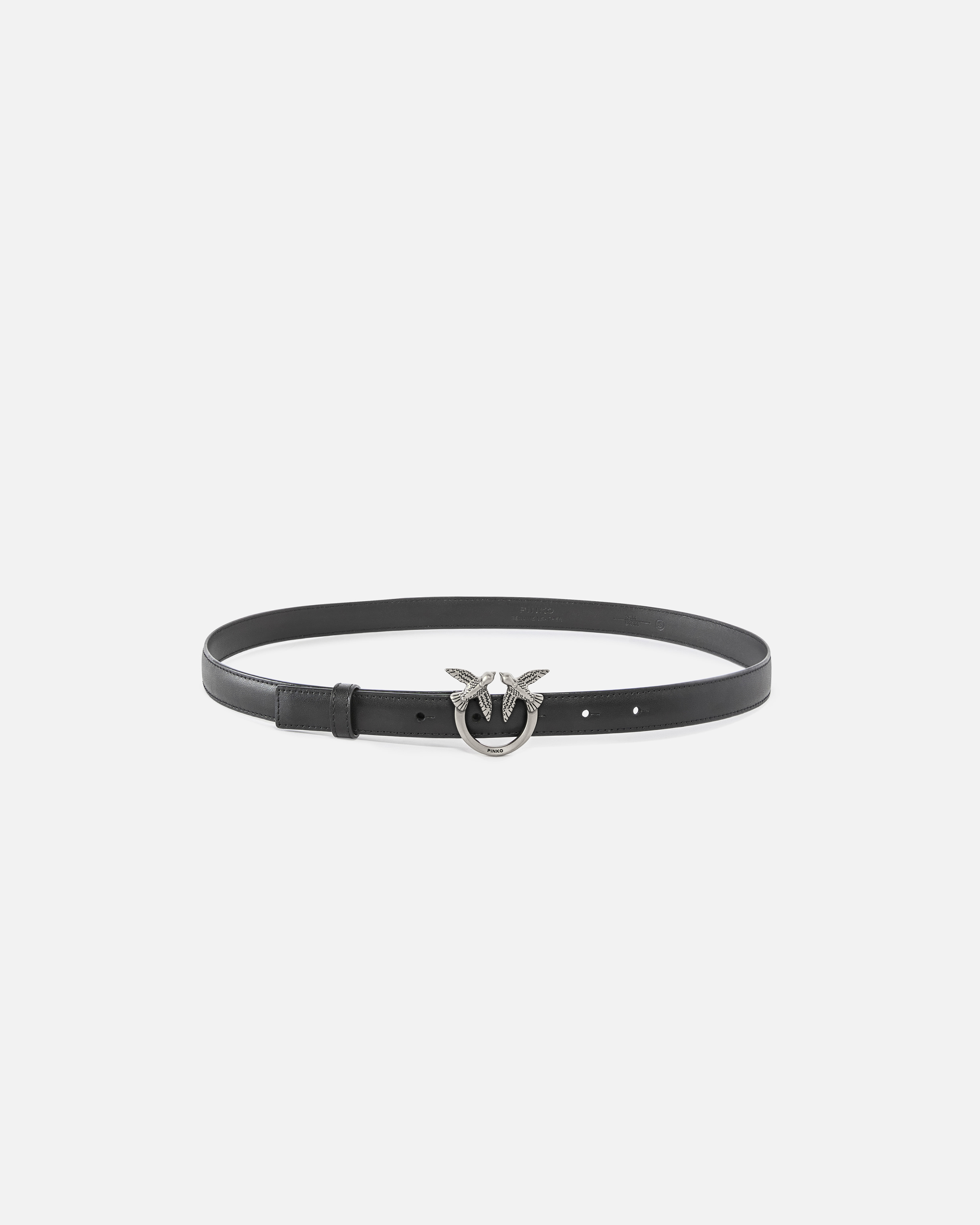 Pinko Fine Ceinture Love Birds En Cuir 2cm In Noir-vieil Argent