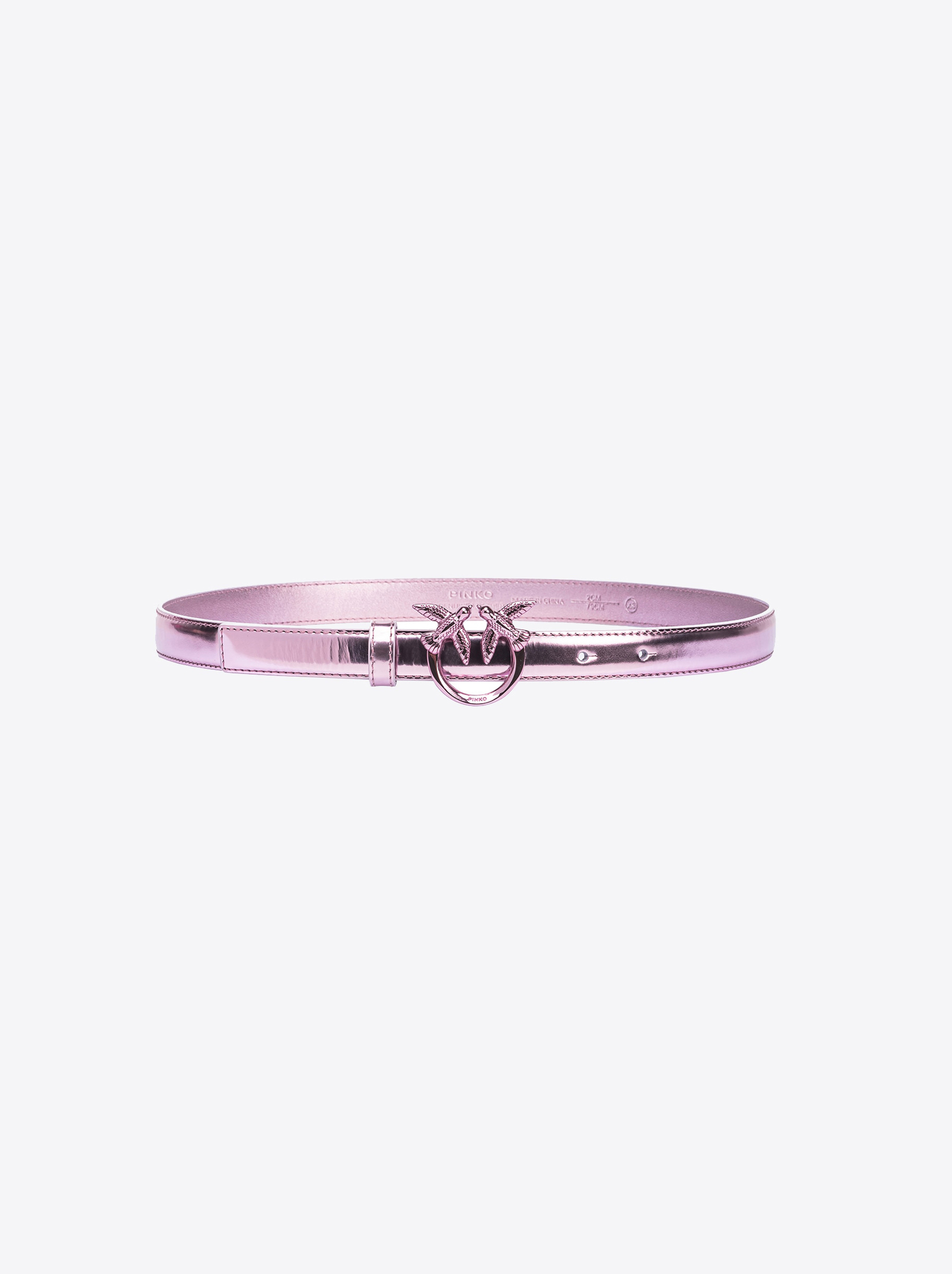 Pinko Thin Mirror-effect Leather Love Birds Belt 2cm In Lilac-colour-block