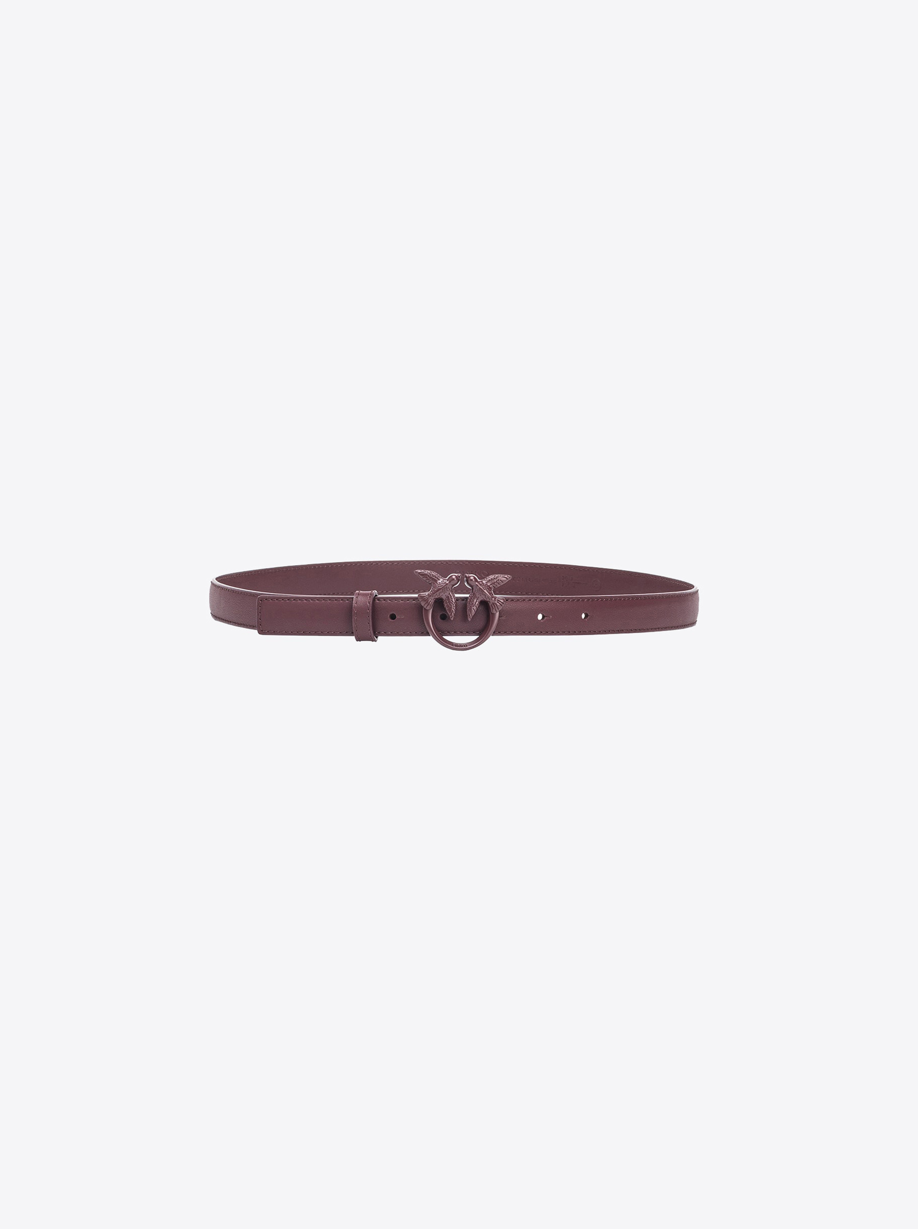 Pinko Thin Colour-block Love Birds Leather Belt 2cm In Burgundy-chocolate-colour-block