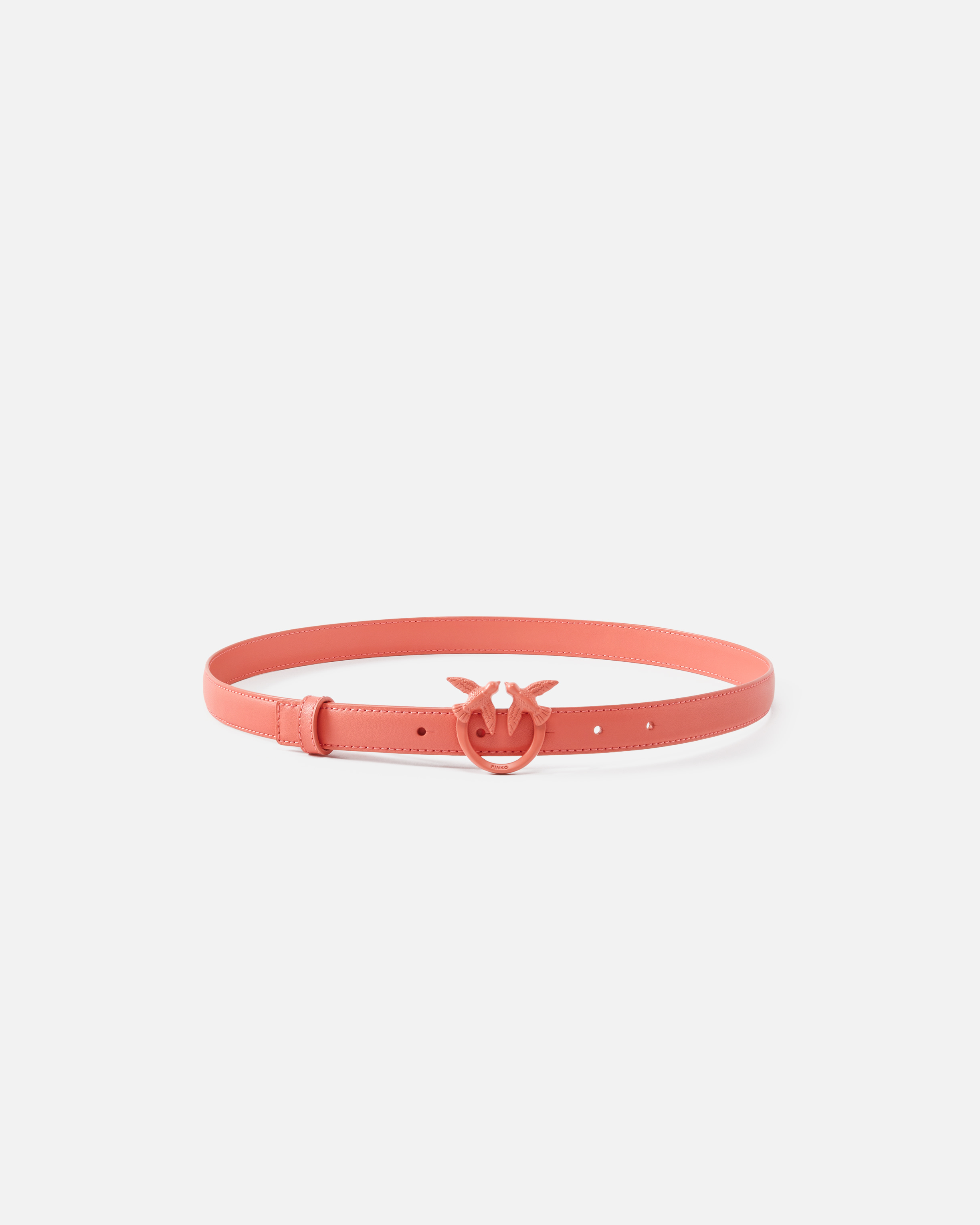 Pinko Thin Colour-block Love Birds Leather Belt 2cm In Coral. Spiced-colour-block