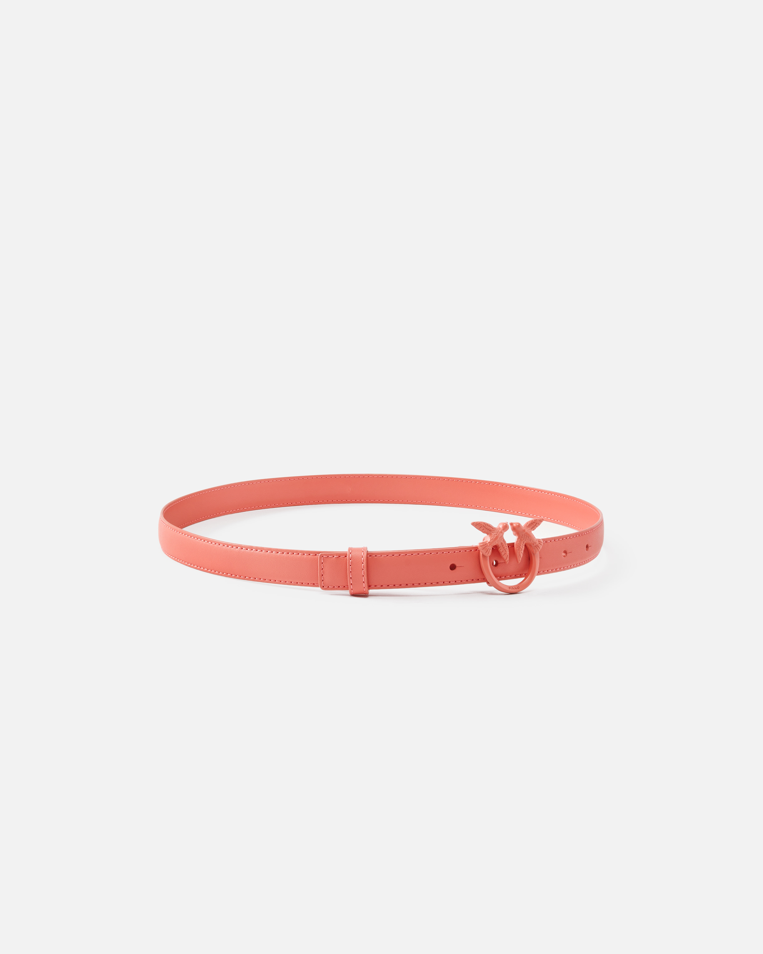 Pinko Thin Colour-block Love Birds Leather Belt 2cm In Coral. Spiced-colour-block