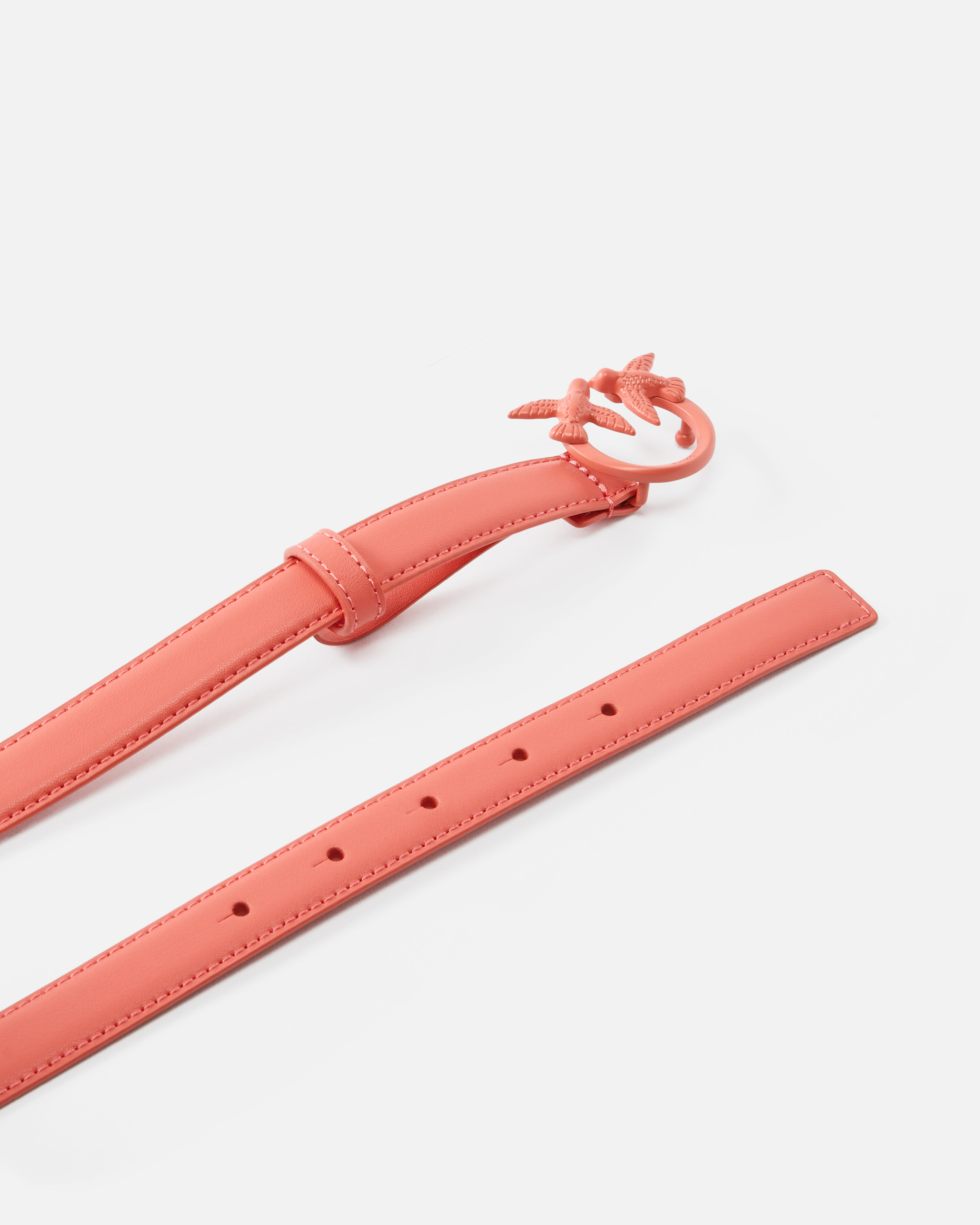 Pinko Thin Colour-block Love Birds Leather Belt 2cm In Coral. Spiced-colour-block