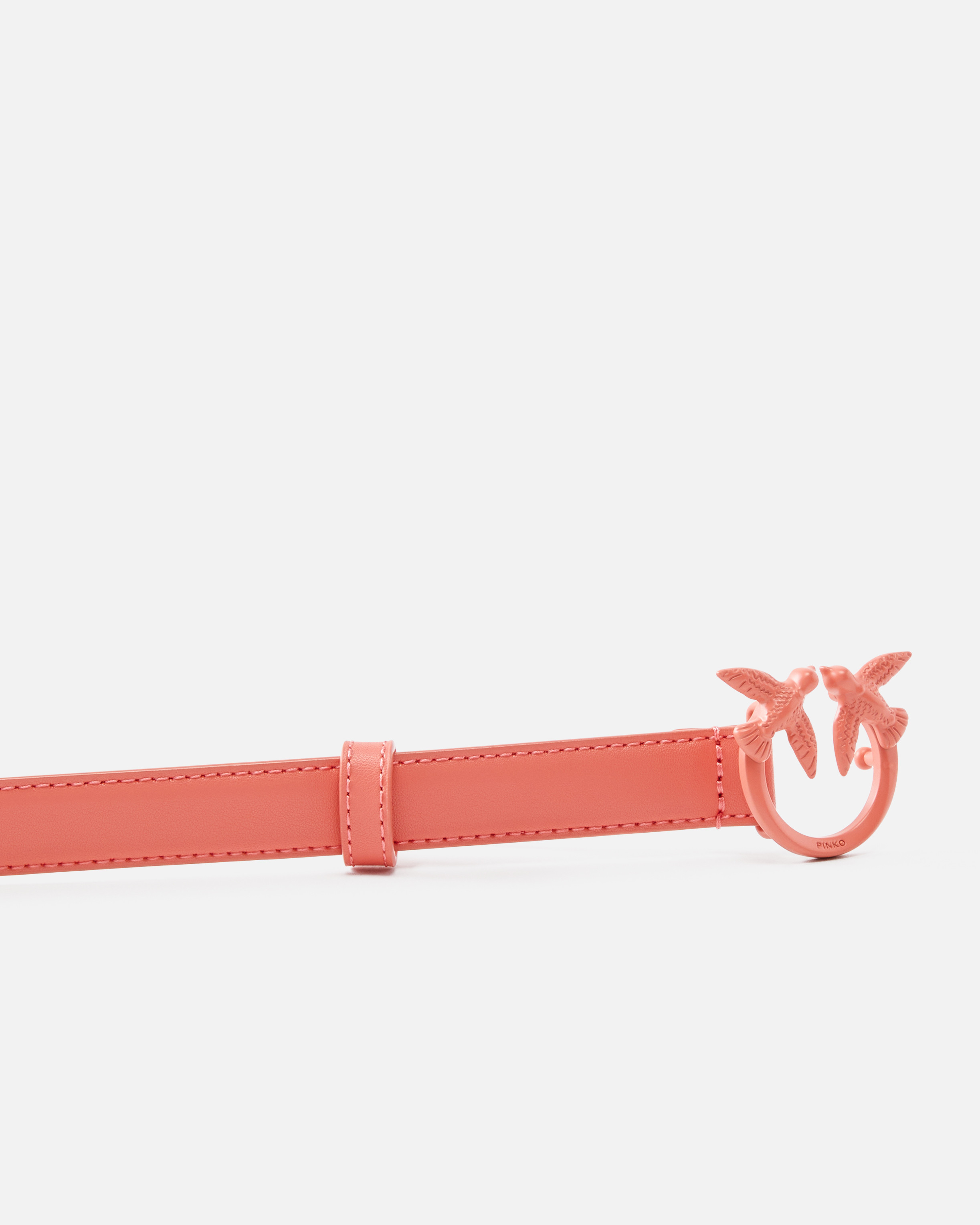 Pinko Thin Colour-block Love Birds Leather Belt 2cm In Coral. Spiced-colour-block