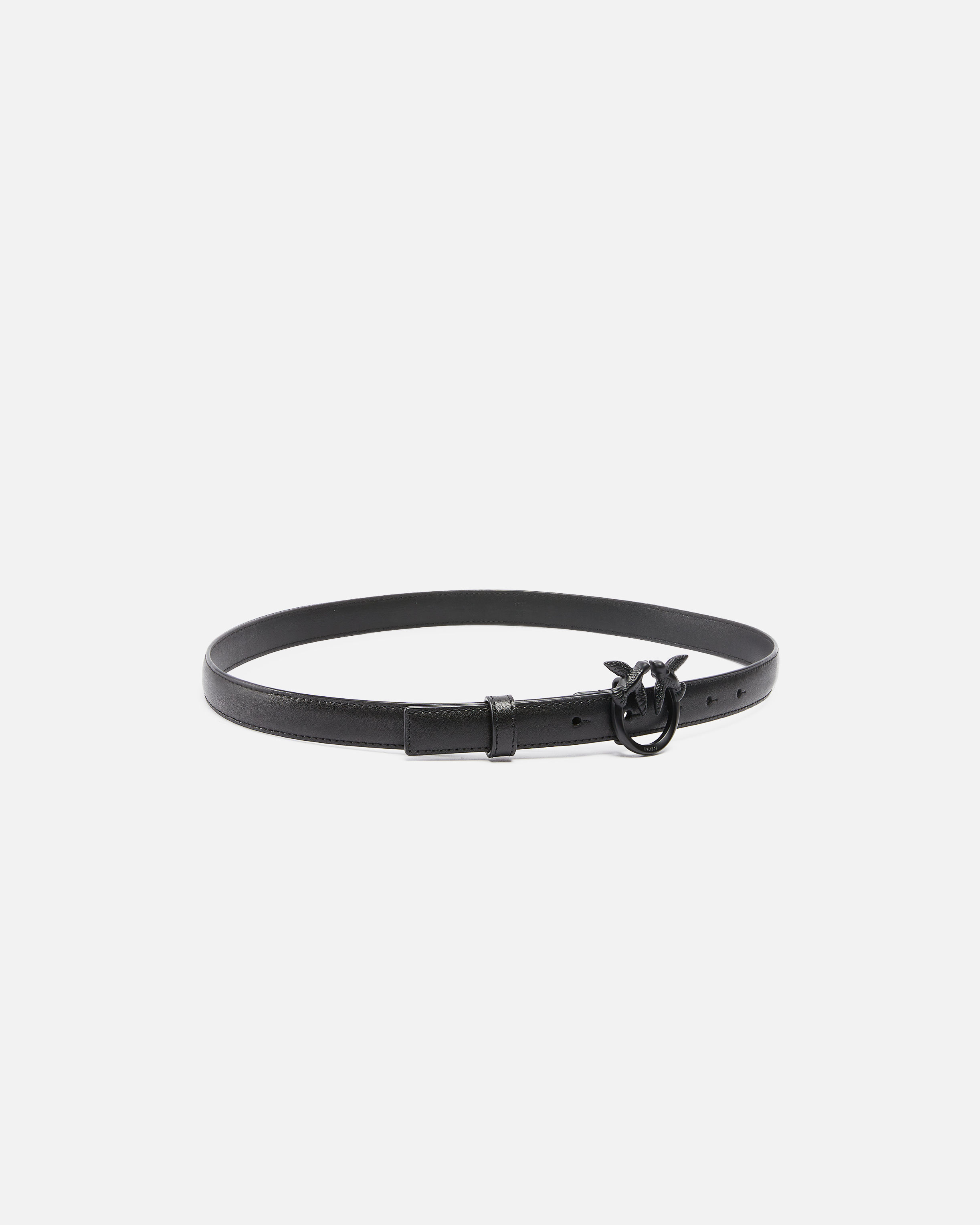 Pinko Thin Colour-block Love Birds Leather Belt 2cm In Limo Black Block Colour