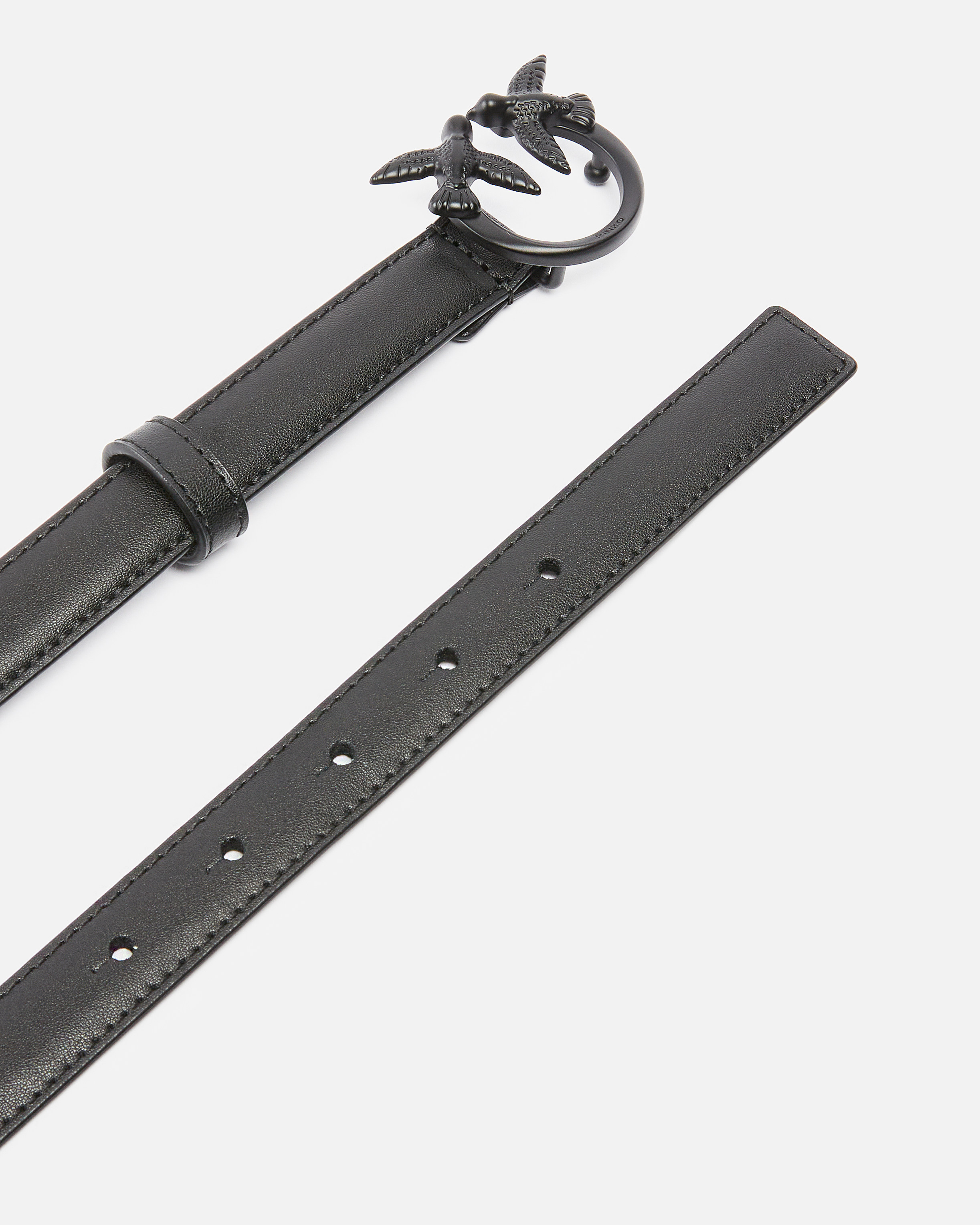 Pinko Thin Colour-block Love Birds Leather Belt 2cm In Limo Black Block Colour