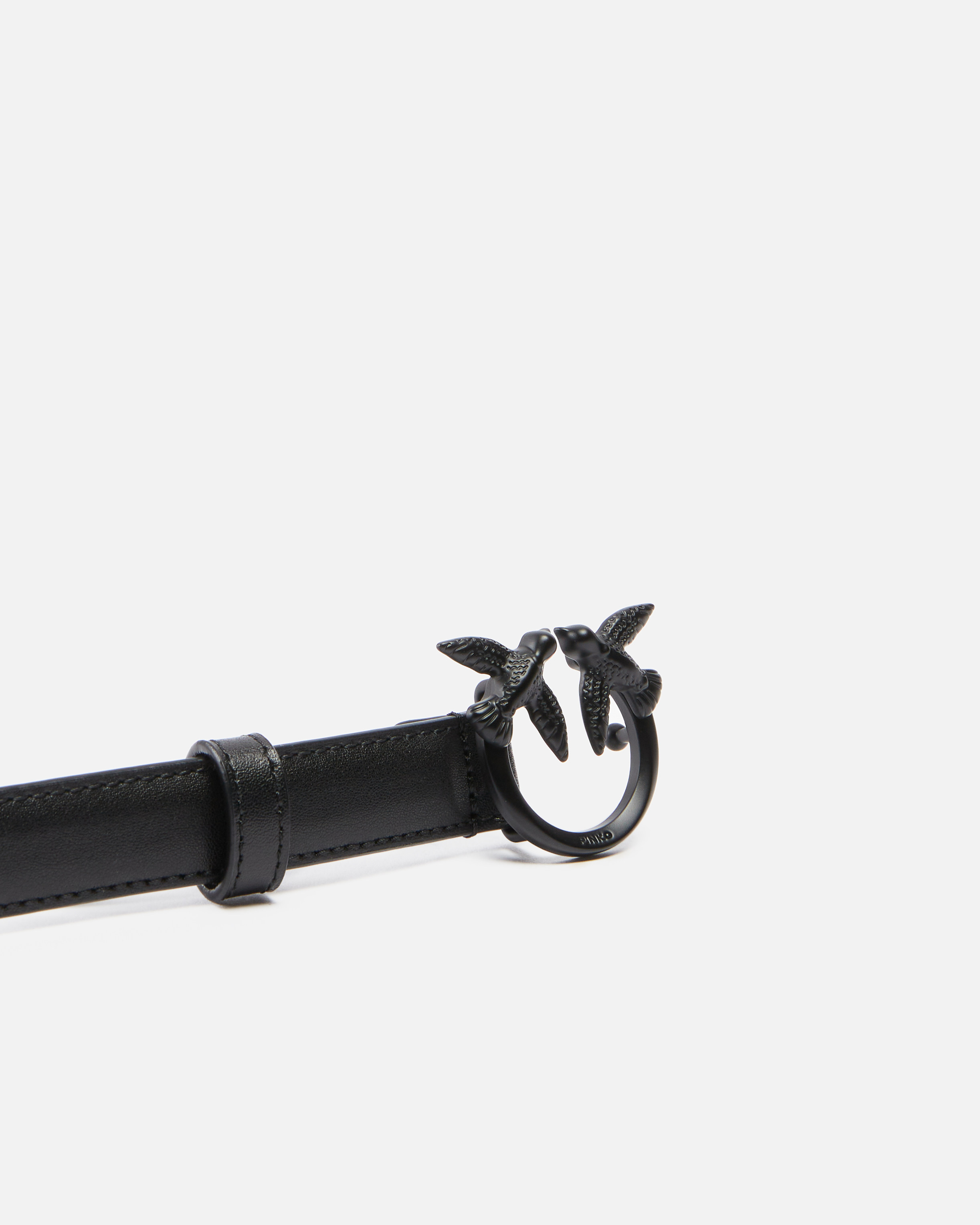 Pinko Thin Colour-block Love Birds Leather Belt 2cm In Limo Black Block Colour