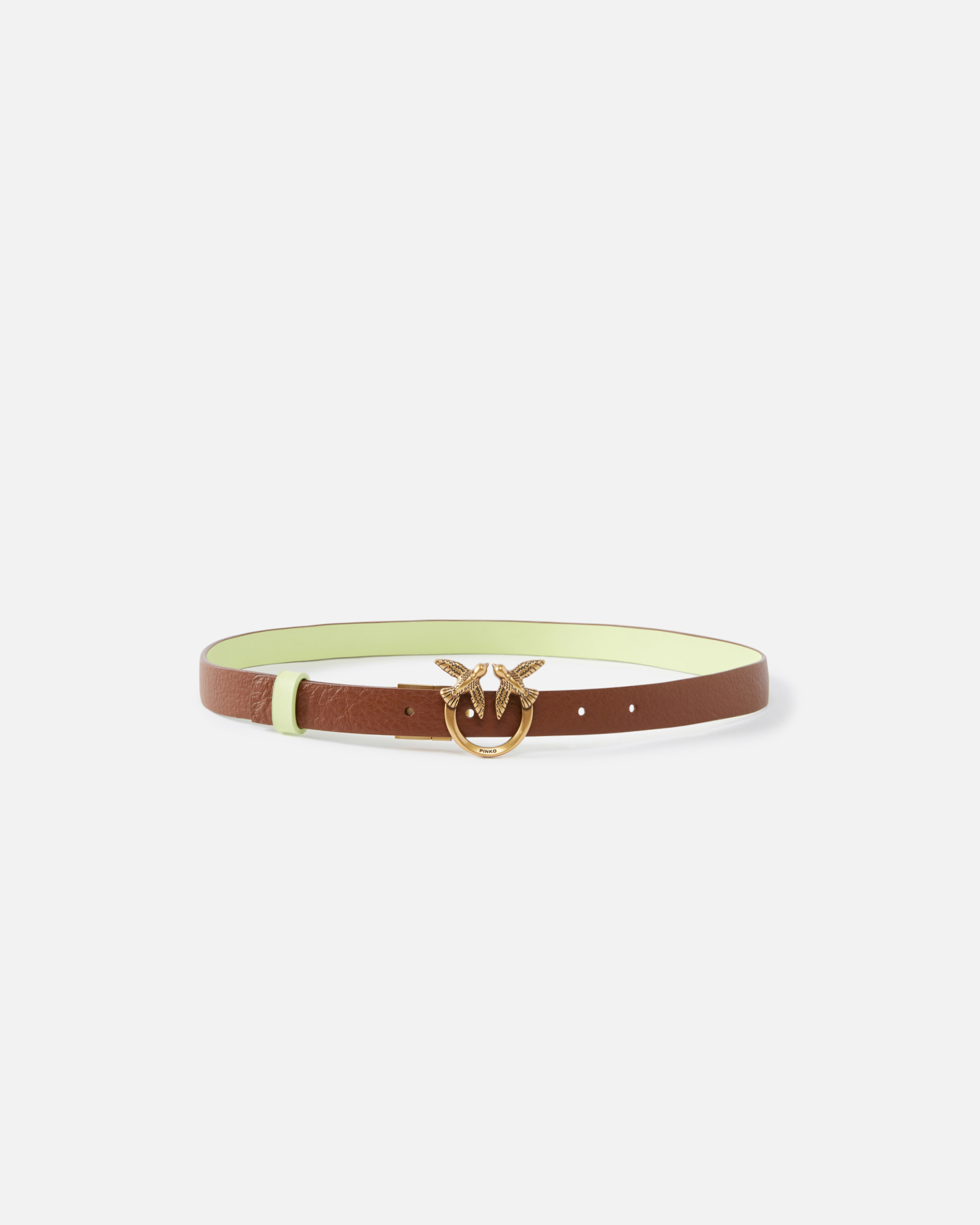Pinko Love Berry H2 Reversible Belt In Marron/vert-or Antique