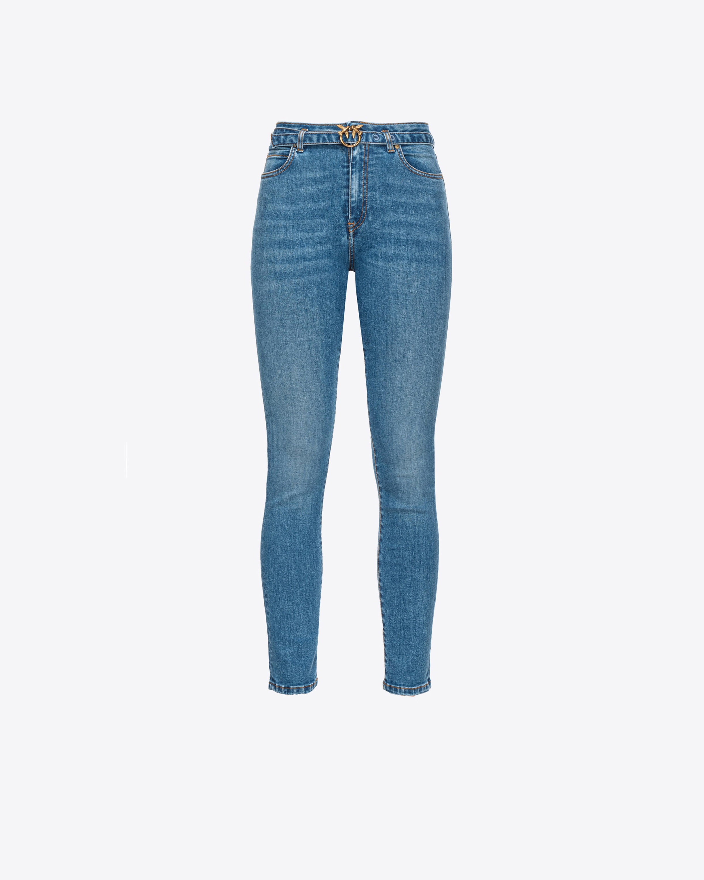 Shop Pinko Stretch Skinny Jeans With Belt In Medium Vintage Wash