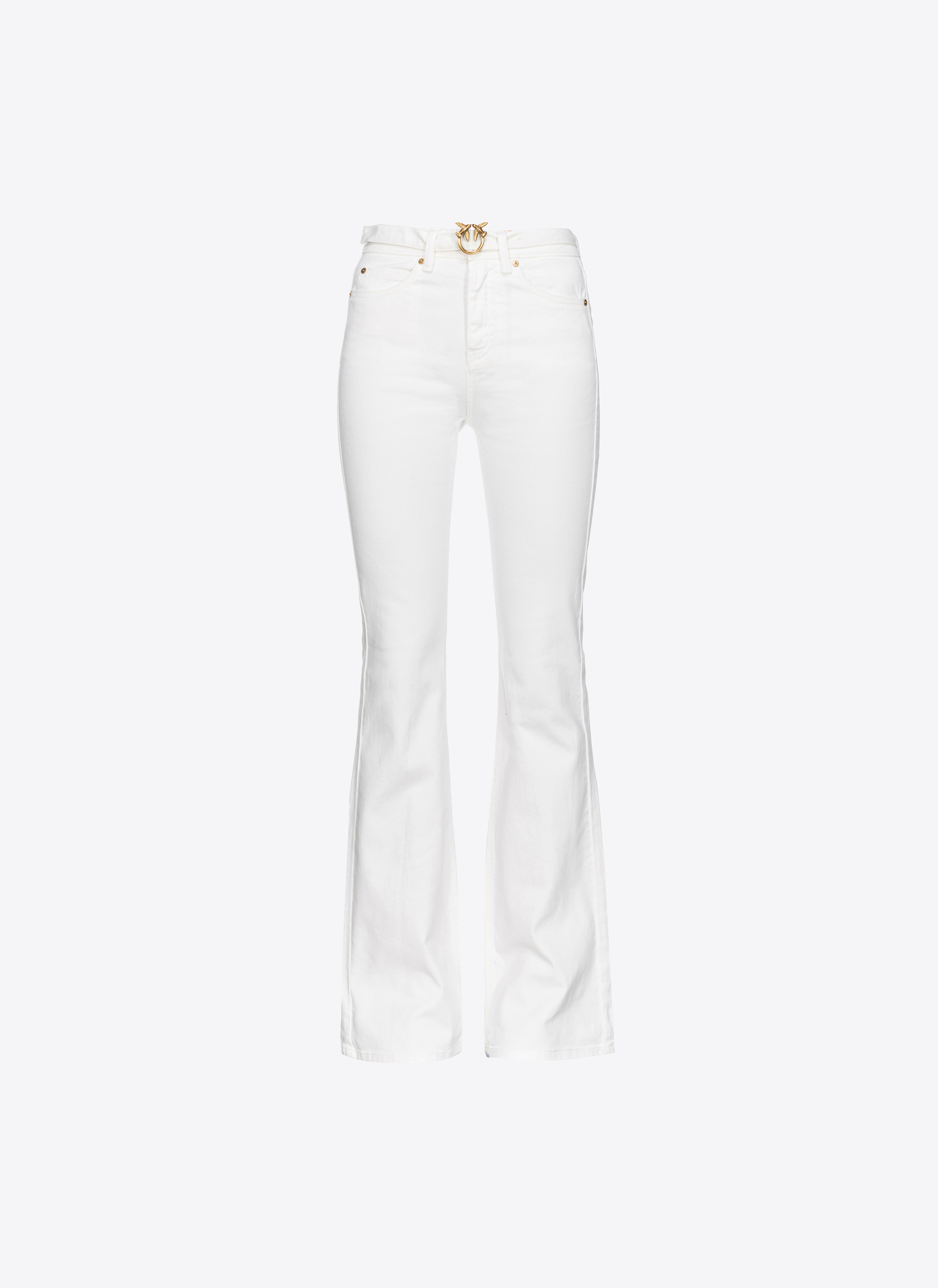 Pinko Flared Stretch Bull Jeans With Belt In White + White