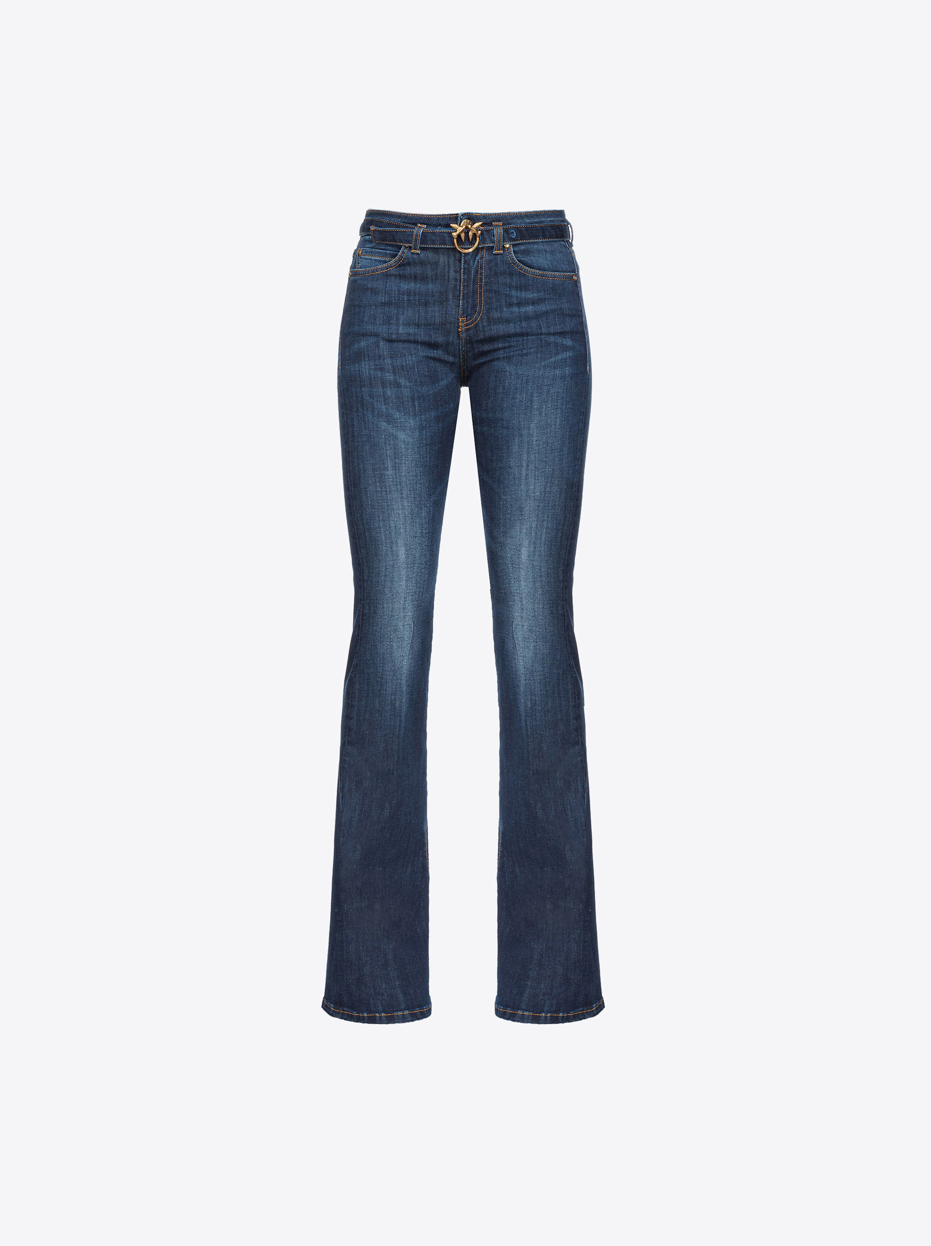 Pinko Flared Power Stretch Denim Jeans In Délavage Foncé