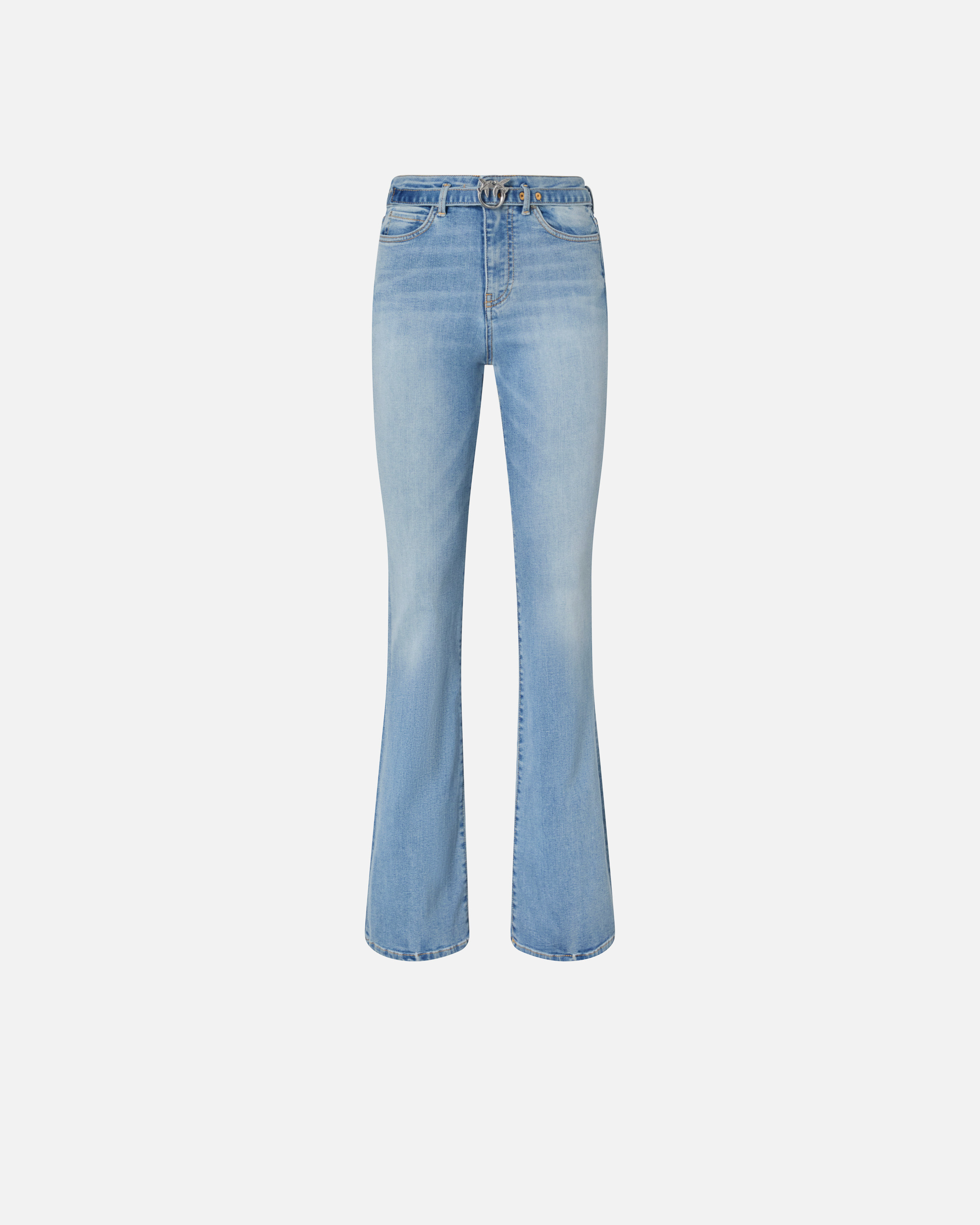 Pinko Flared Jeans With Bird Logo Belt In Délavage Clair Vintage