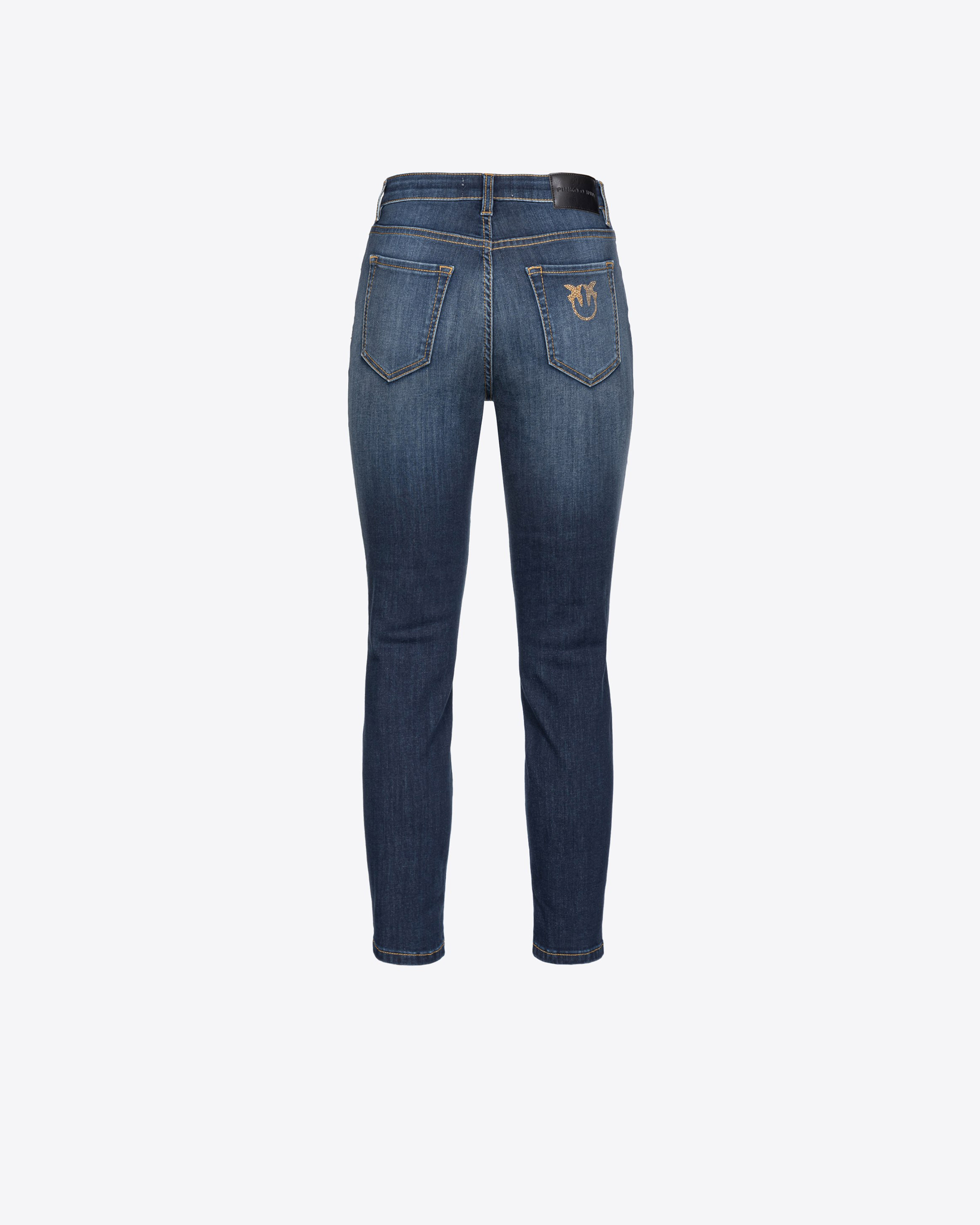 Shop Pinko Skinny Stretch Denim Jeans With Embroidery On The Back In Dark Wash