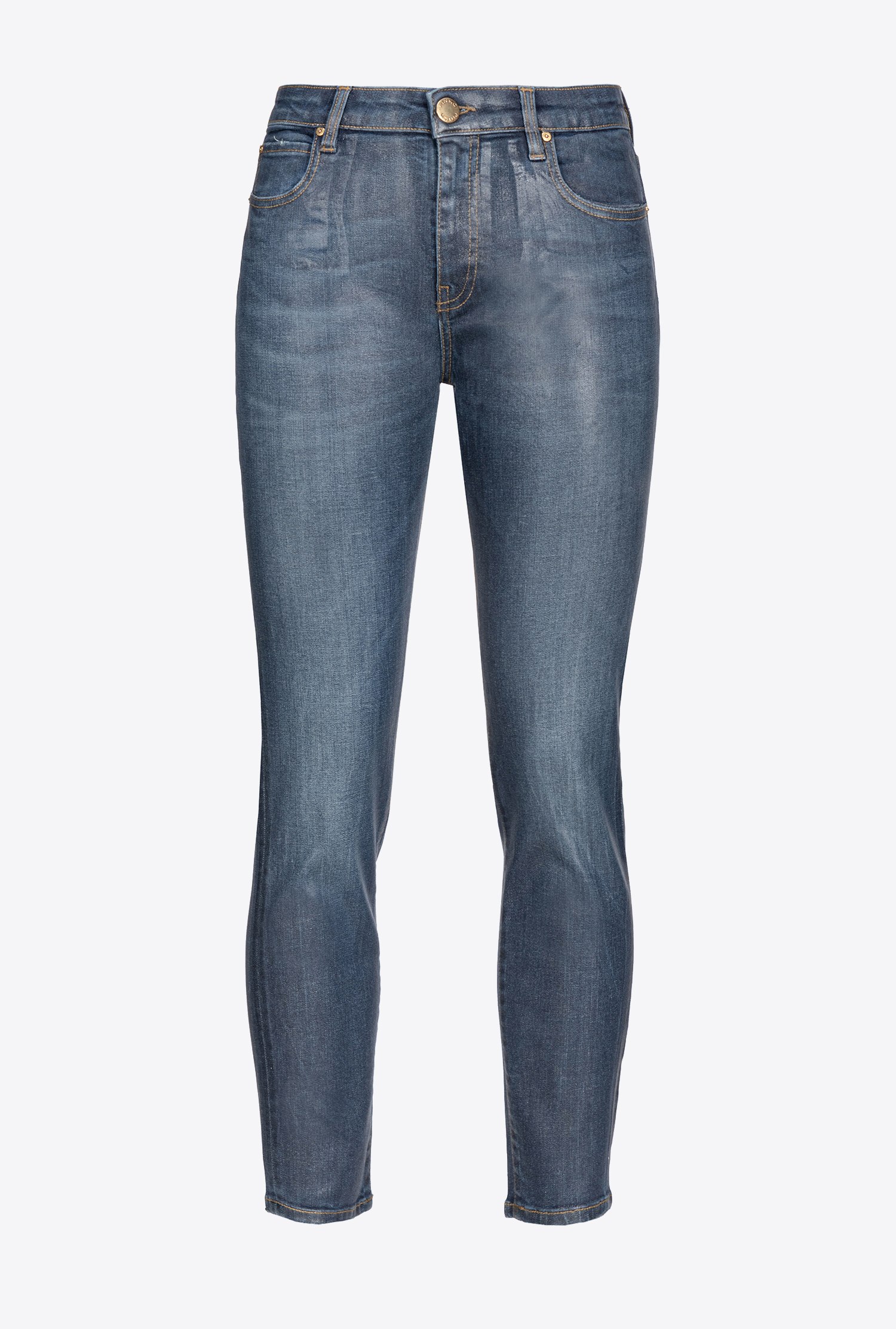 Pinko Wet-look Denim Skinny Jeans In Dark Wash