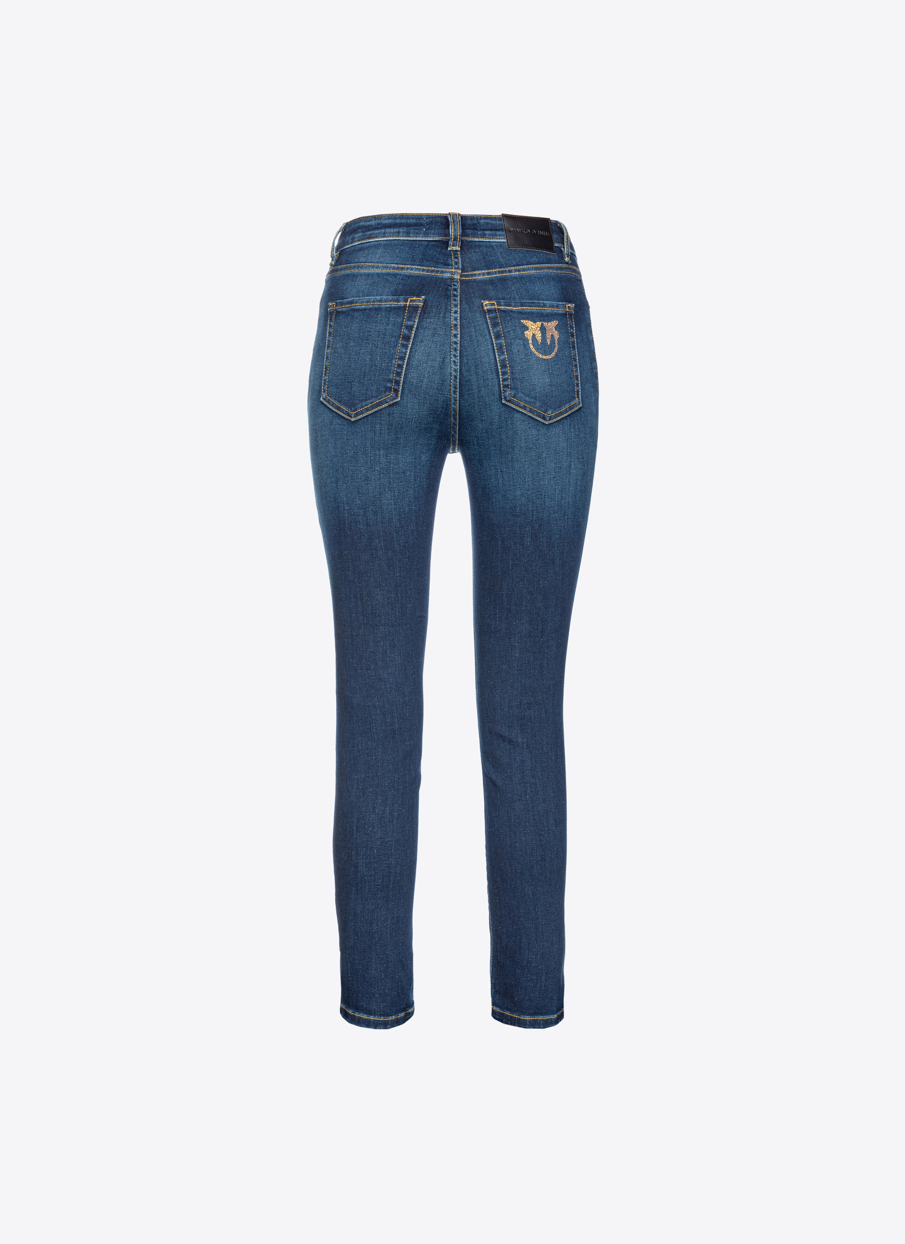 Shop Pinko Skinny Stretch Denim Jeans With Embroidery On The Back In Dark Wash