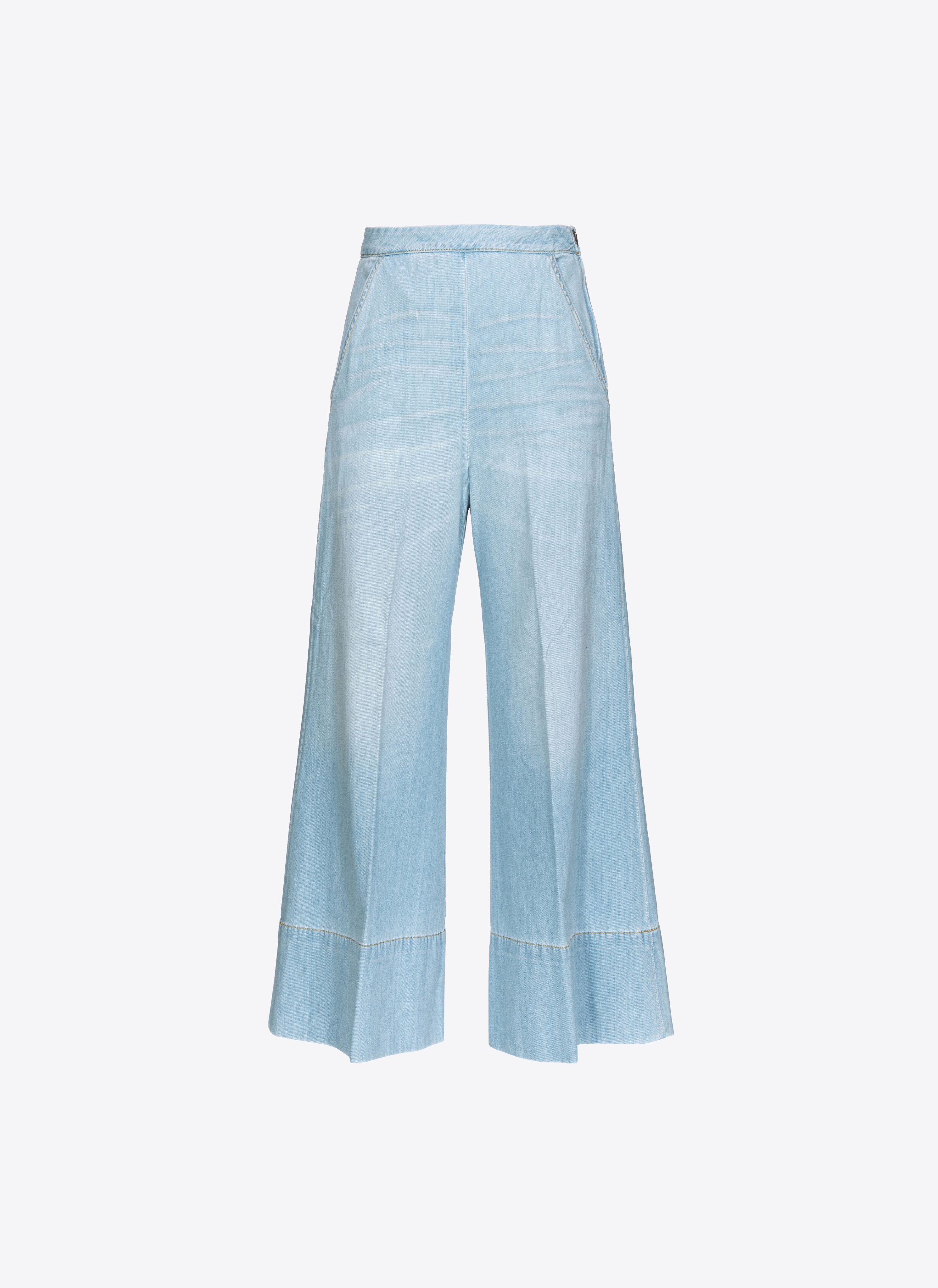 Shop Pinko Pantaloni Wide-leg Denim Baby Blue In Délavage Clair