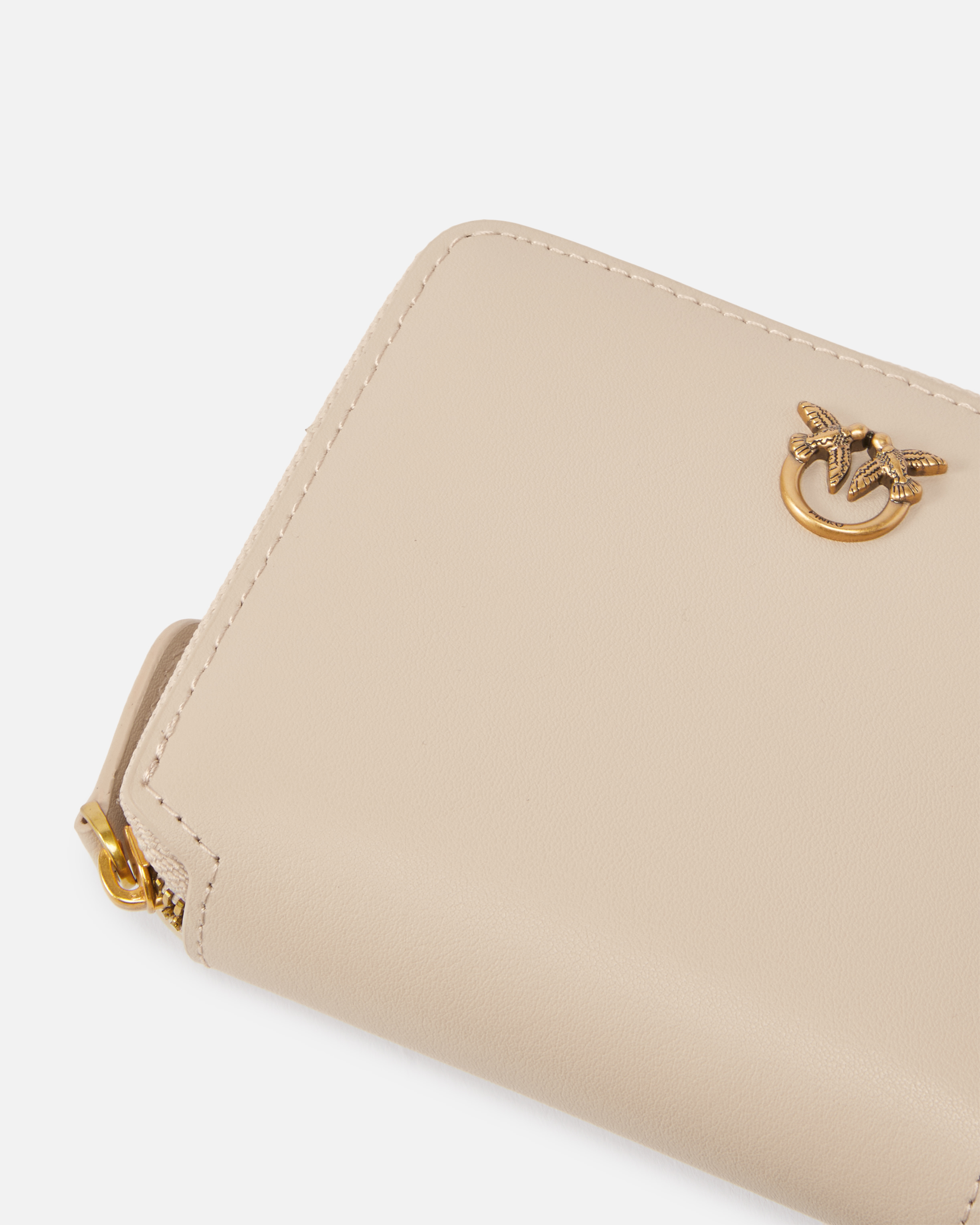 Pinko Square Leather Zip-around Purse In Beige-smoke Grey-antique Gold
