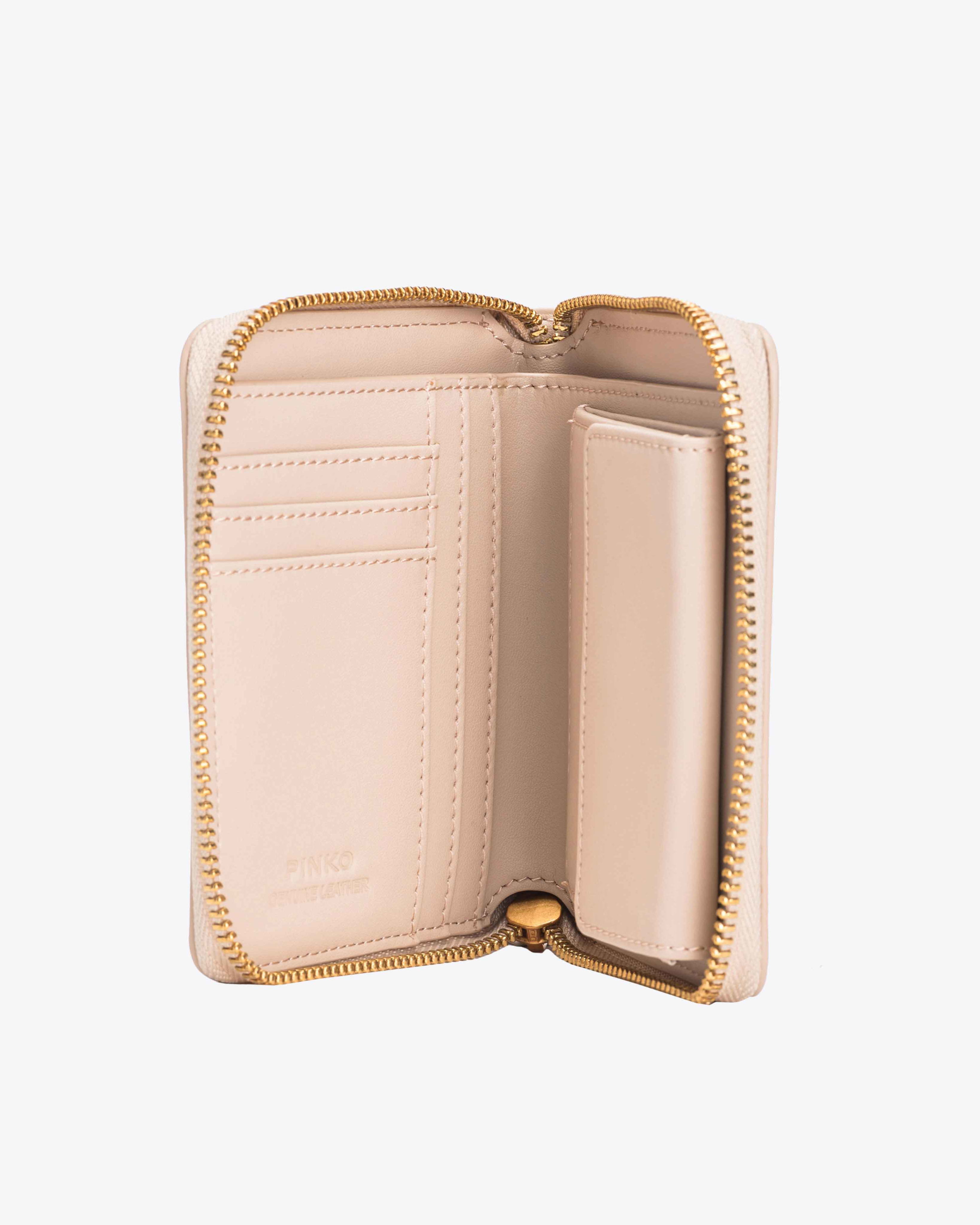 Pinko Square Leather Zip-around Purse In Beige-smoke Grey-antique Gold