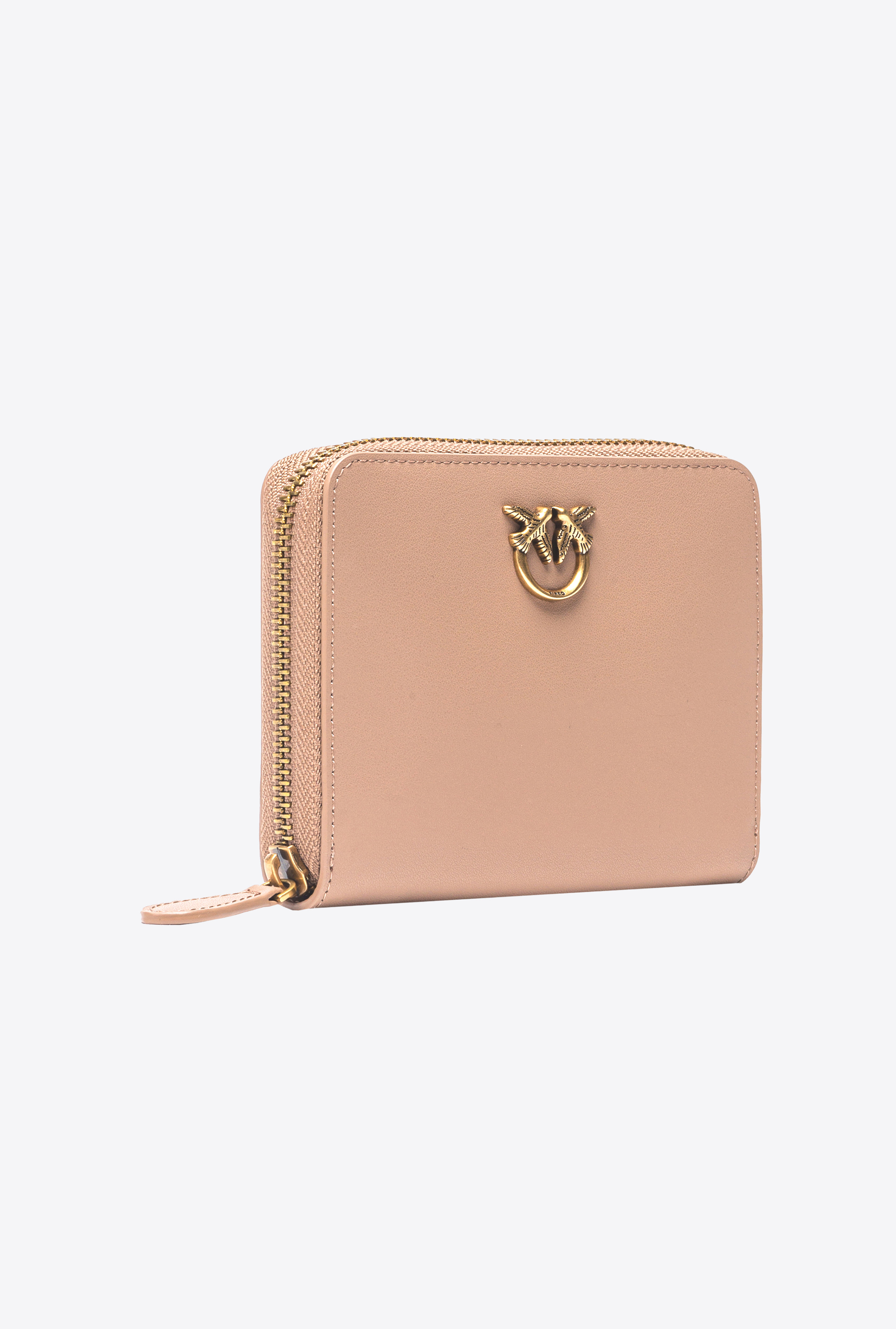 Pinko Square Leather Zip-around Purse In Biscuit Au Gingembre-or Antique