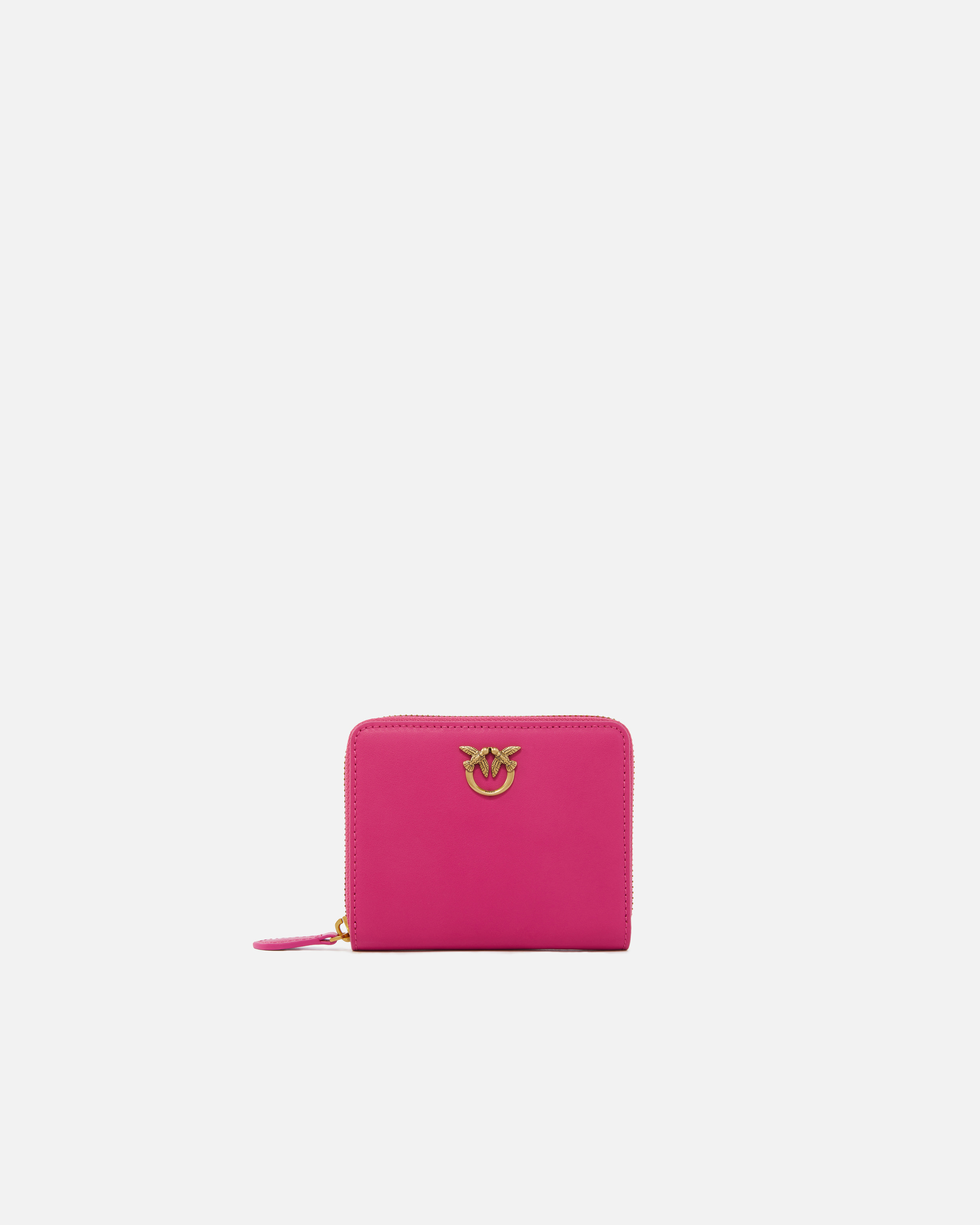Pinko Square Leather Zip-around Purse In  Pink-antique Gold