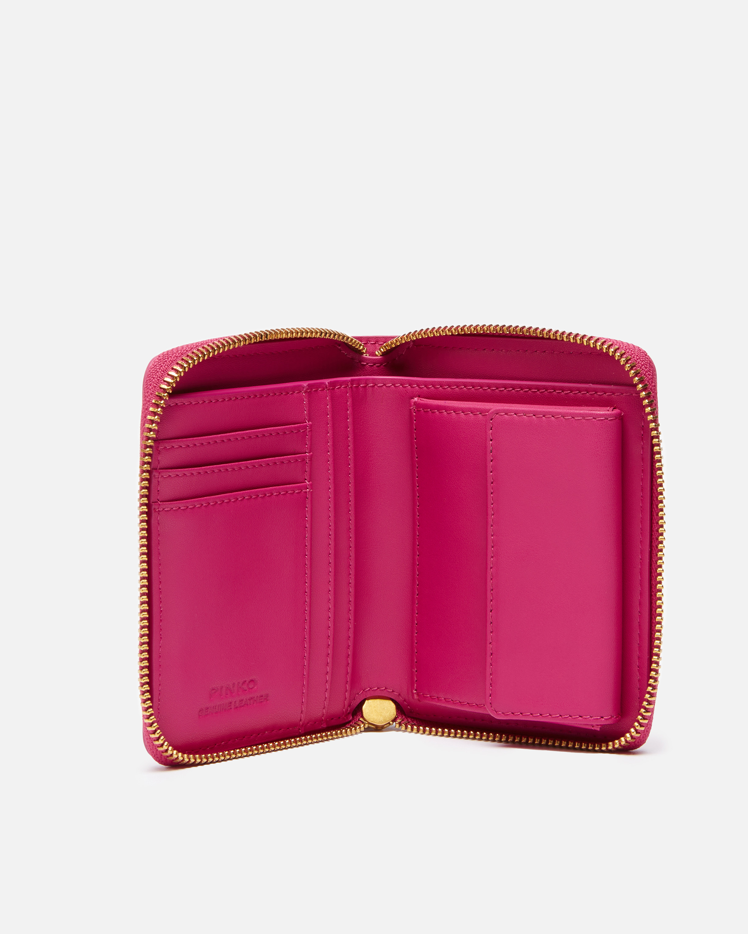 Pinko Square Leather Zip-around Purse In  Pink-antique Gold