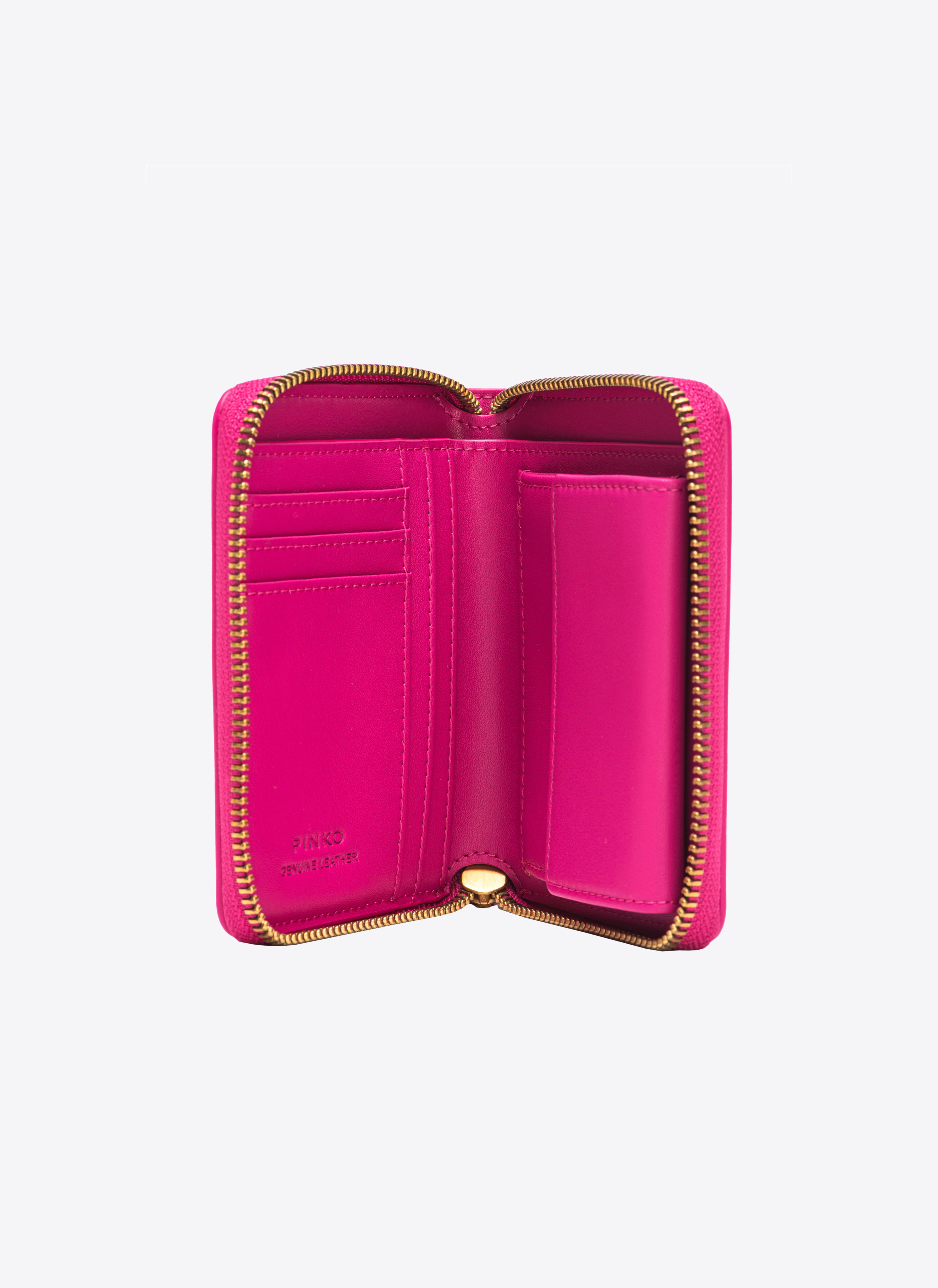 Pinko Square Leather Zip-around Purse In  Pink-antique Gold