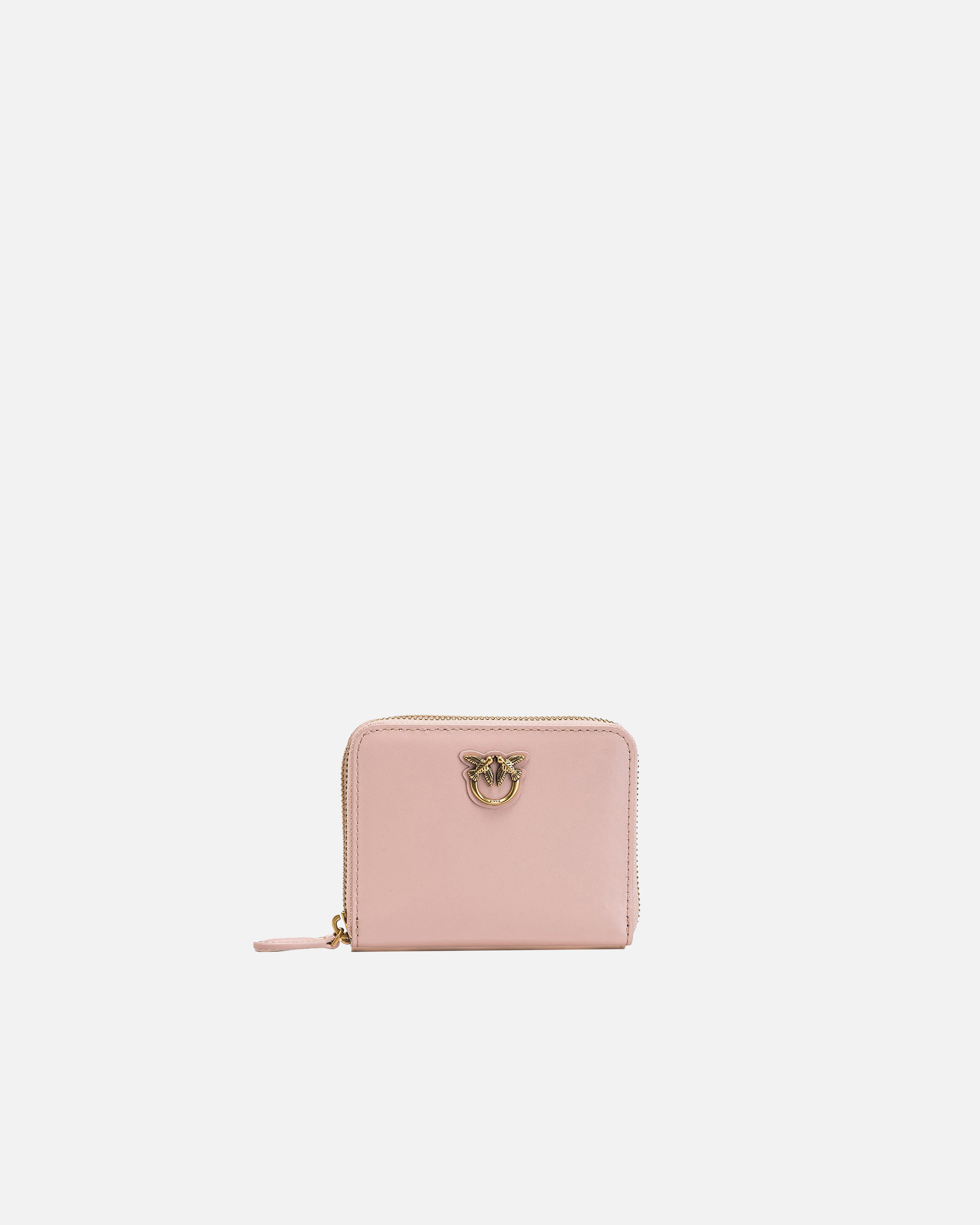 Shop Pinko Square Leather Zip-around Purse In Pink/dusty Pink-antique Gold