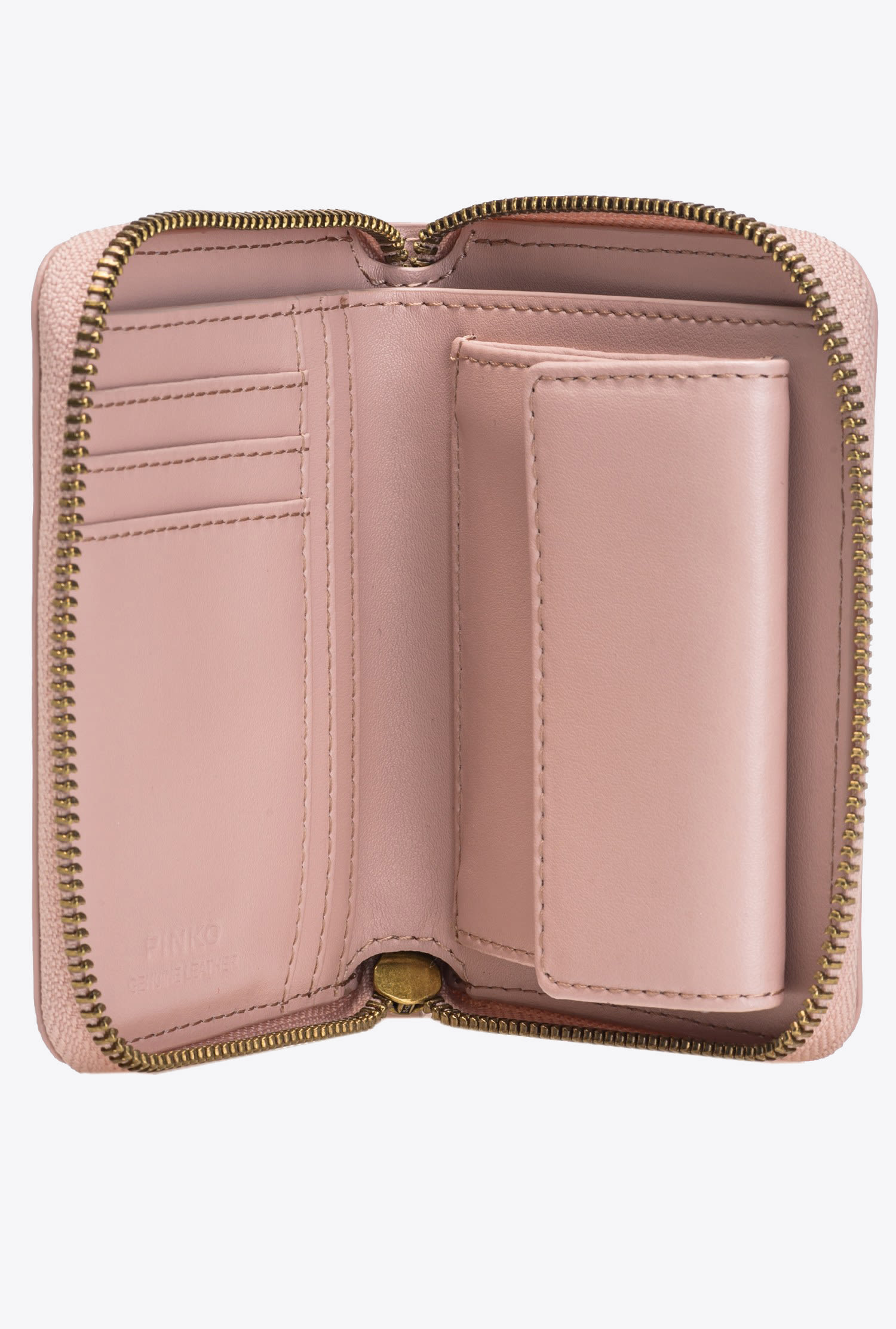 Pinko Square Leather Zip-around Purse In Pink/dusty Pink-antique Gold