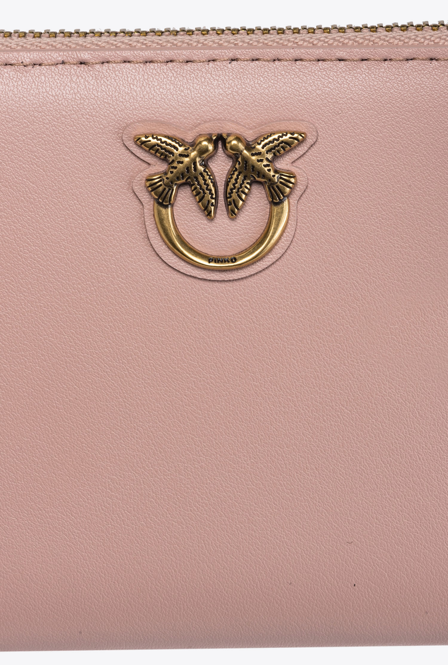 Pinko Square Leather Zip-around Purse In Pink/dusty Pink-antique Gold