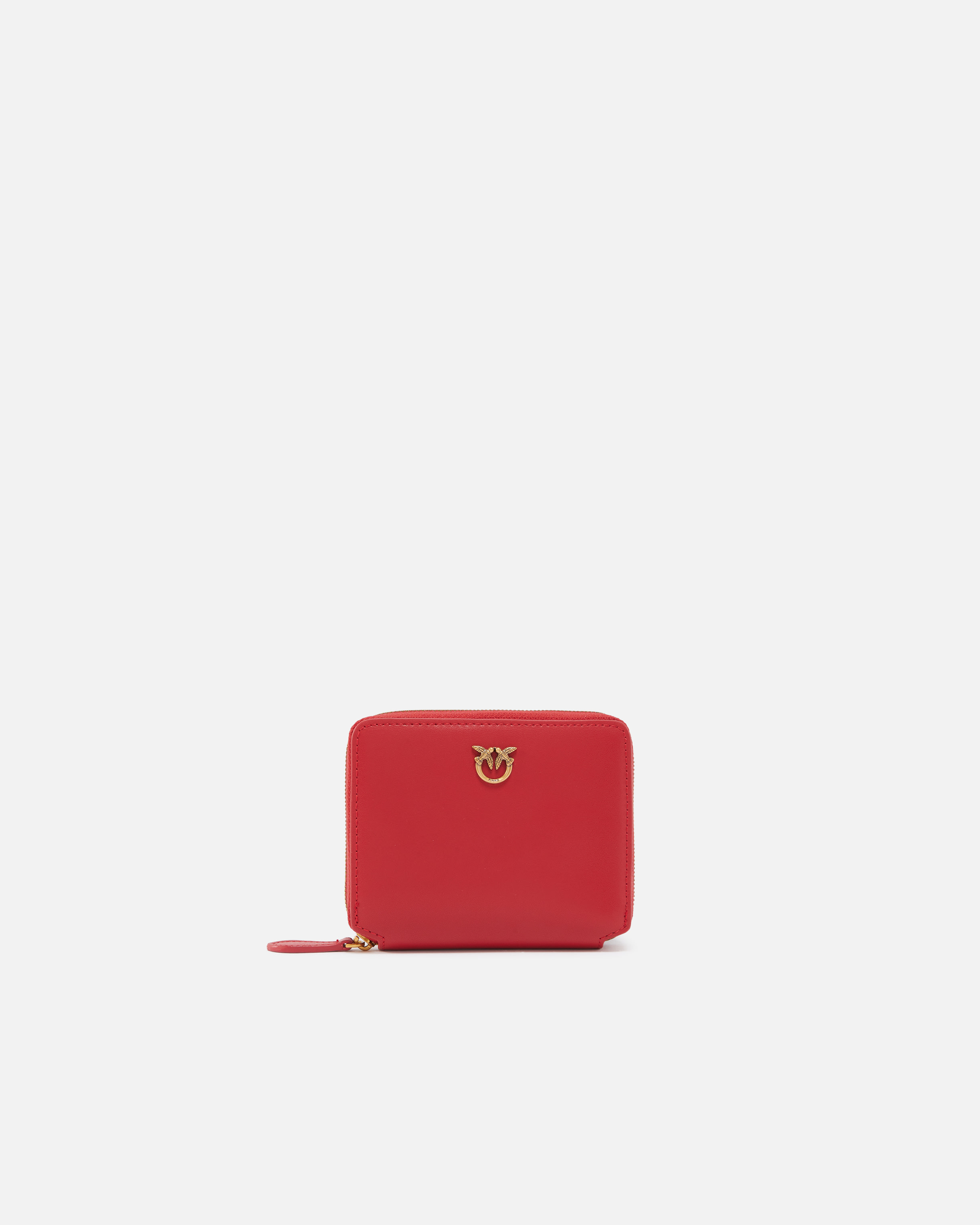 Pinko Square Leather Zip-around Purse In Red-antique Gold