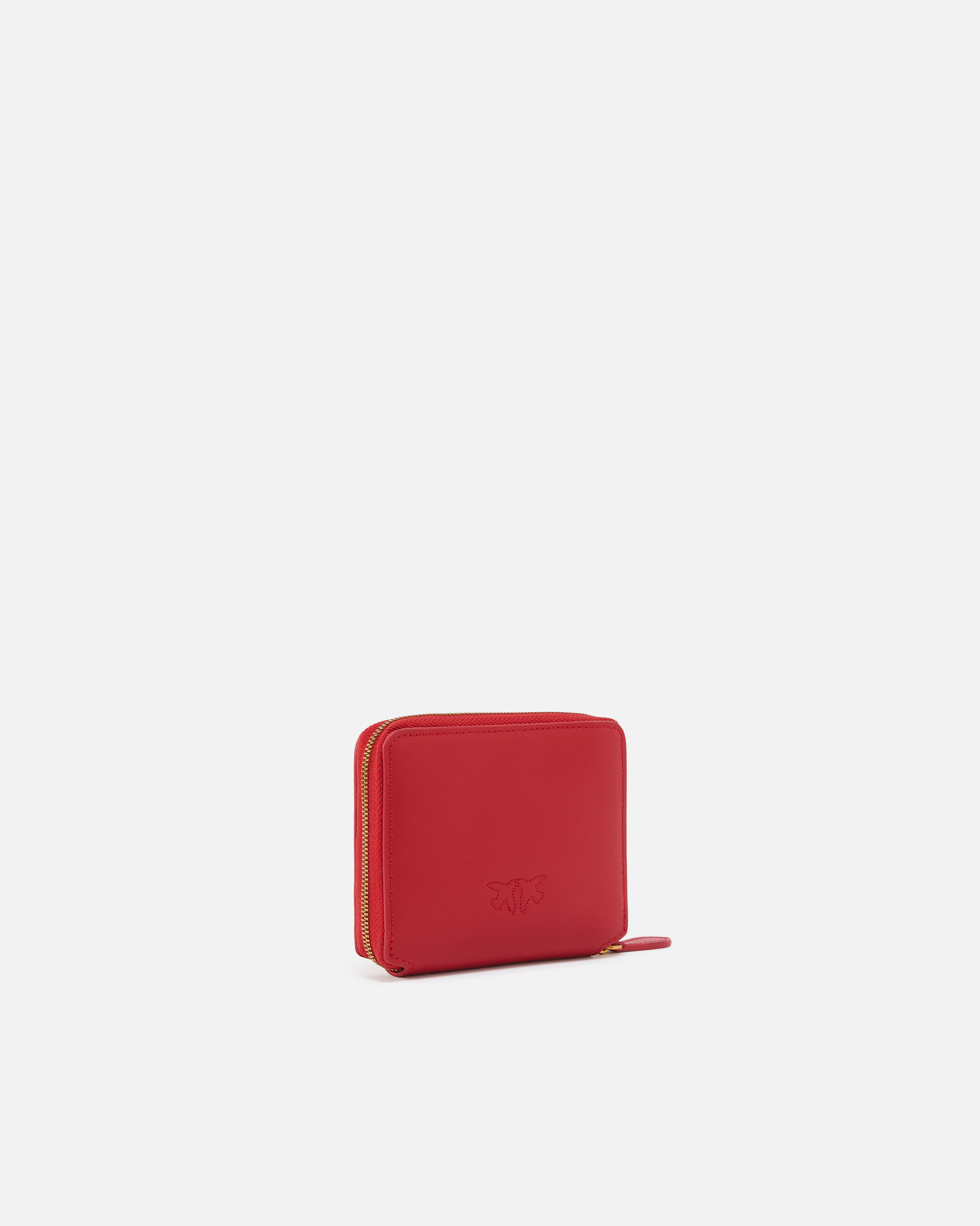 Pinko Square Leather Zip-around Purse In Red-antique Gold