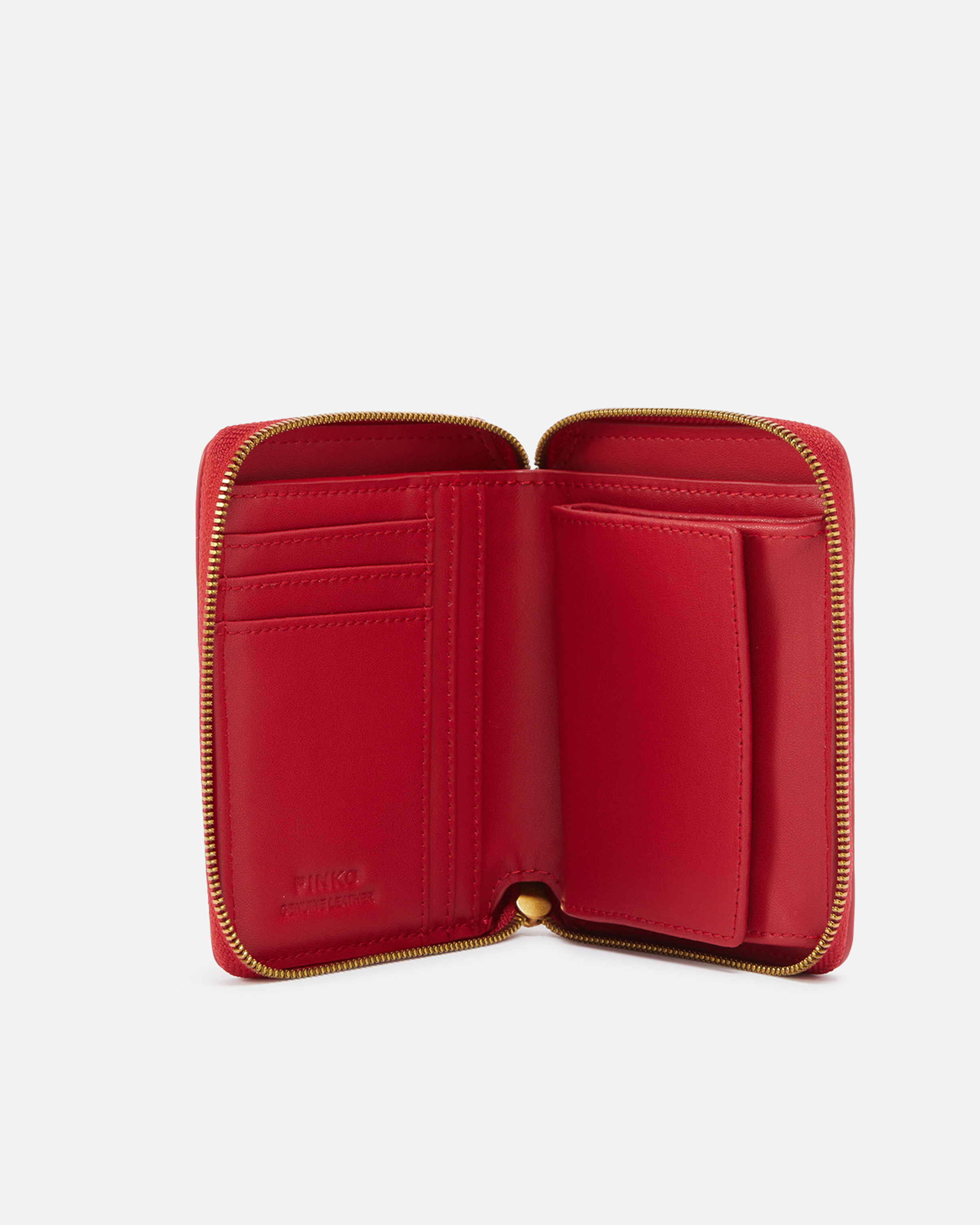 Pinko Square Leather Zip-around Purse In Red-antique Gold