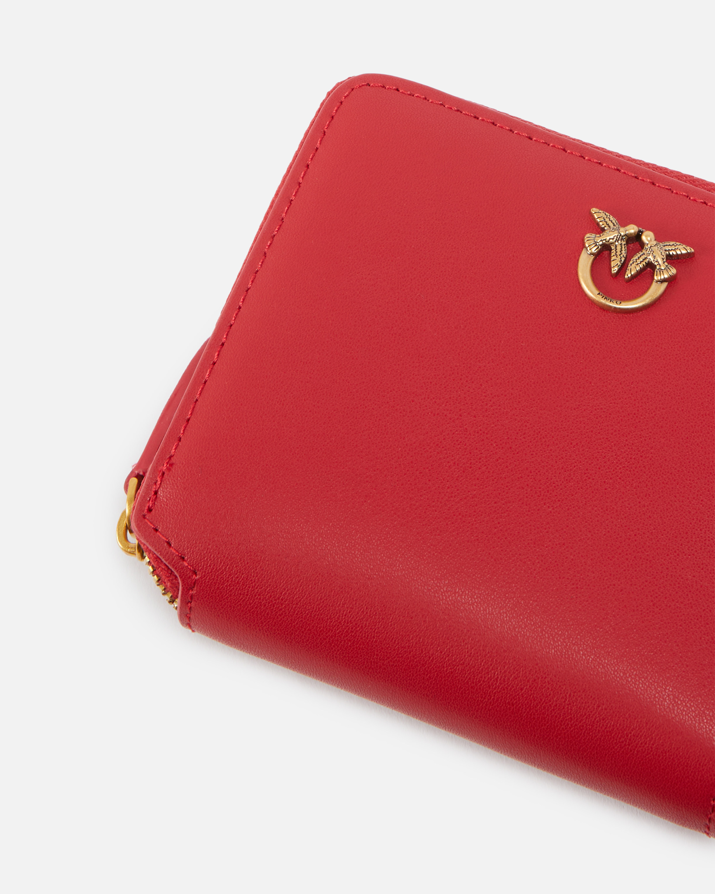 Pinko Square Leather Zip-around Purse In Red-antique Gold