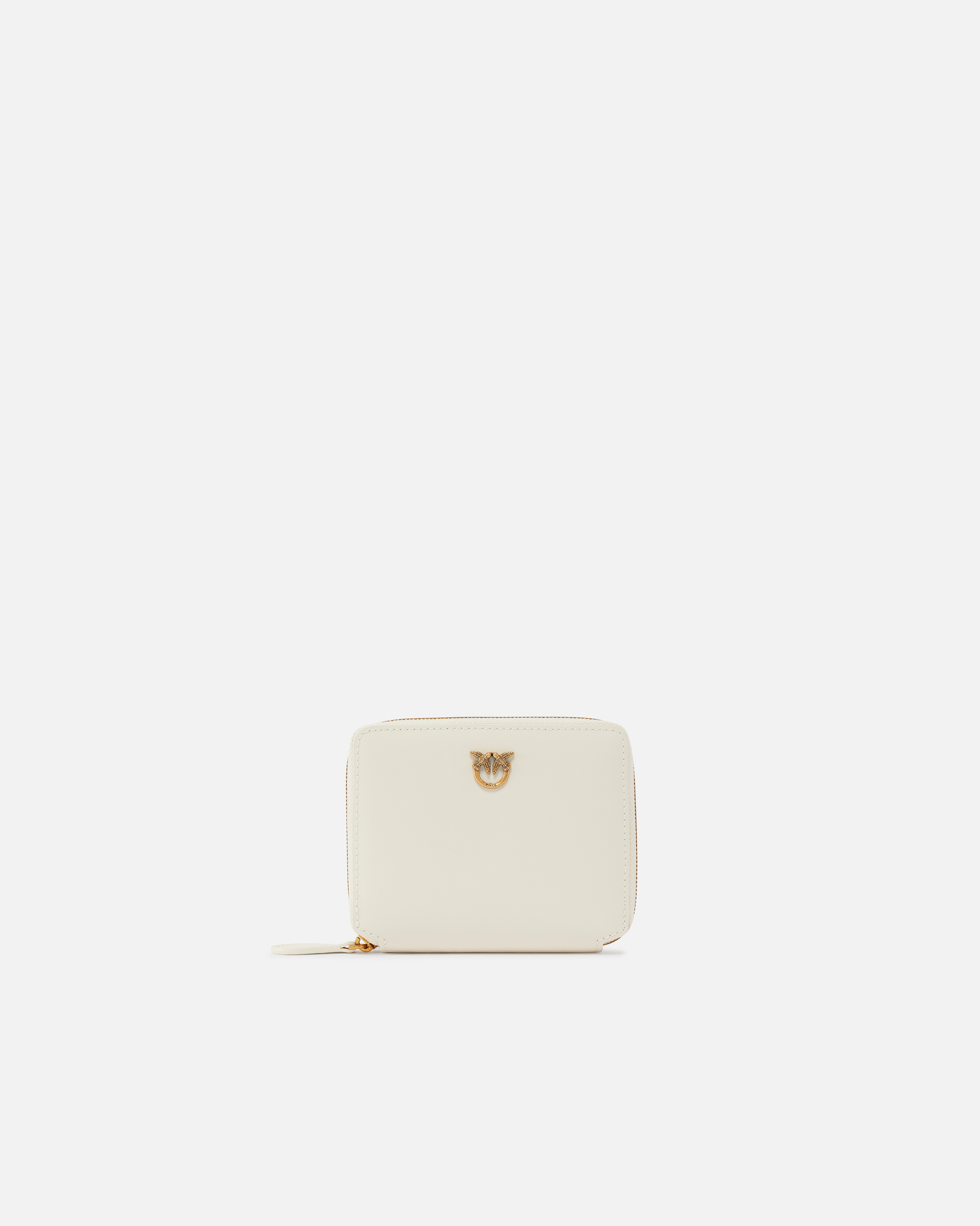 Pinko Square Leather Zip-around Purse In White+white-antique Gold