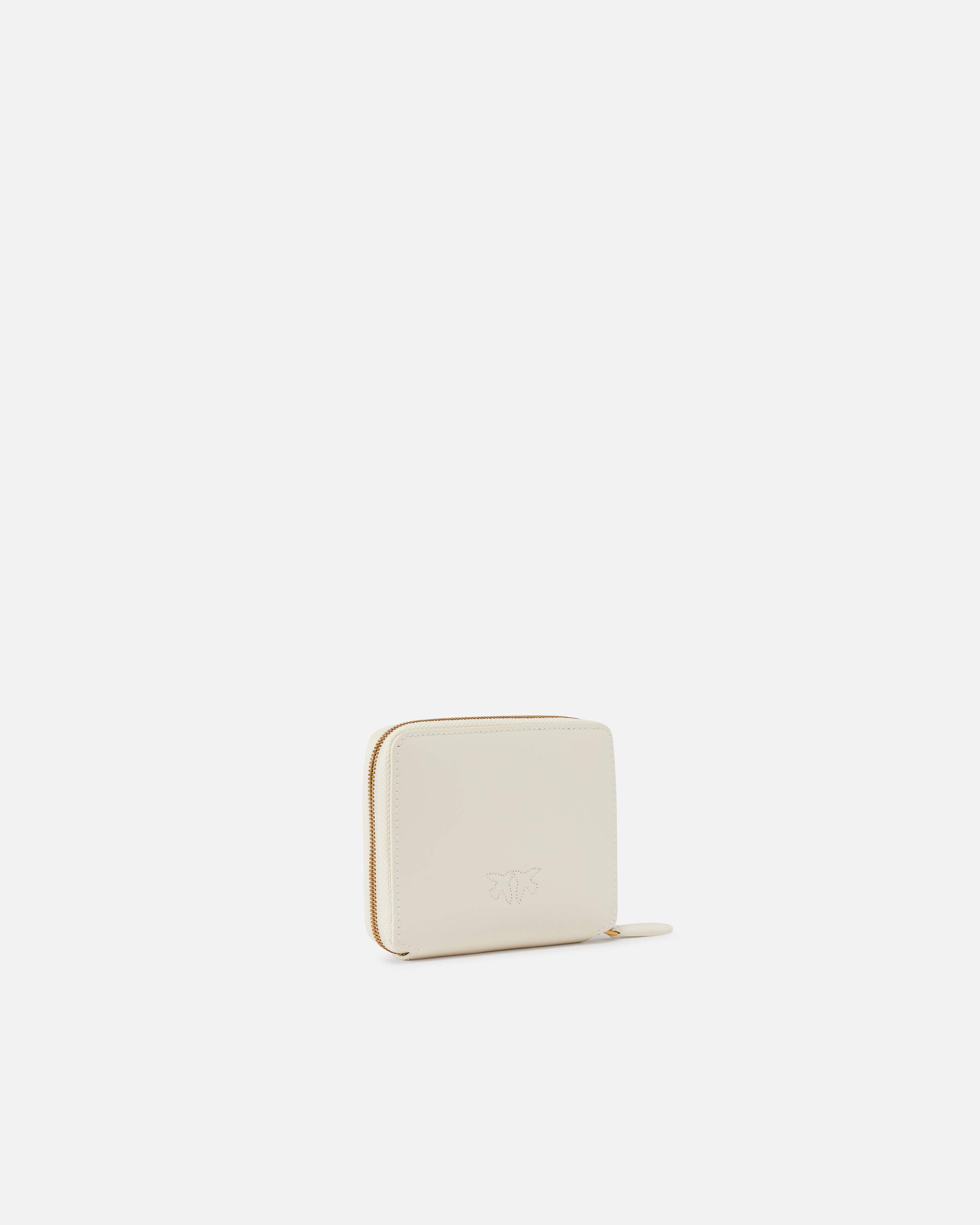 Pinko Square Leather Zip-around Purse In White+white-antique Gold