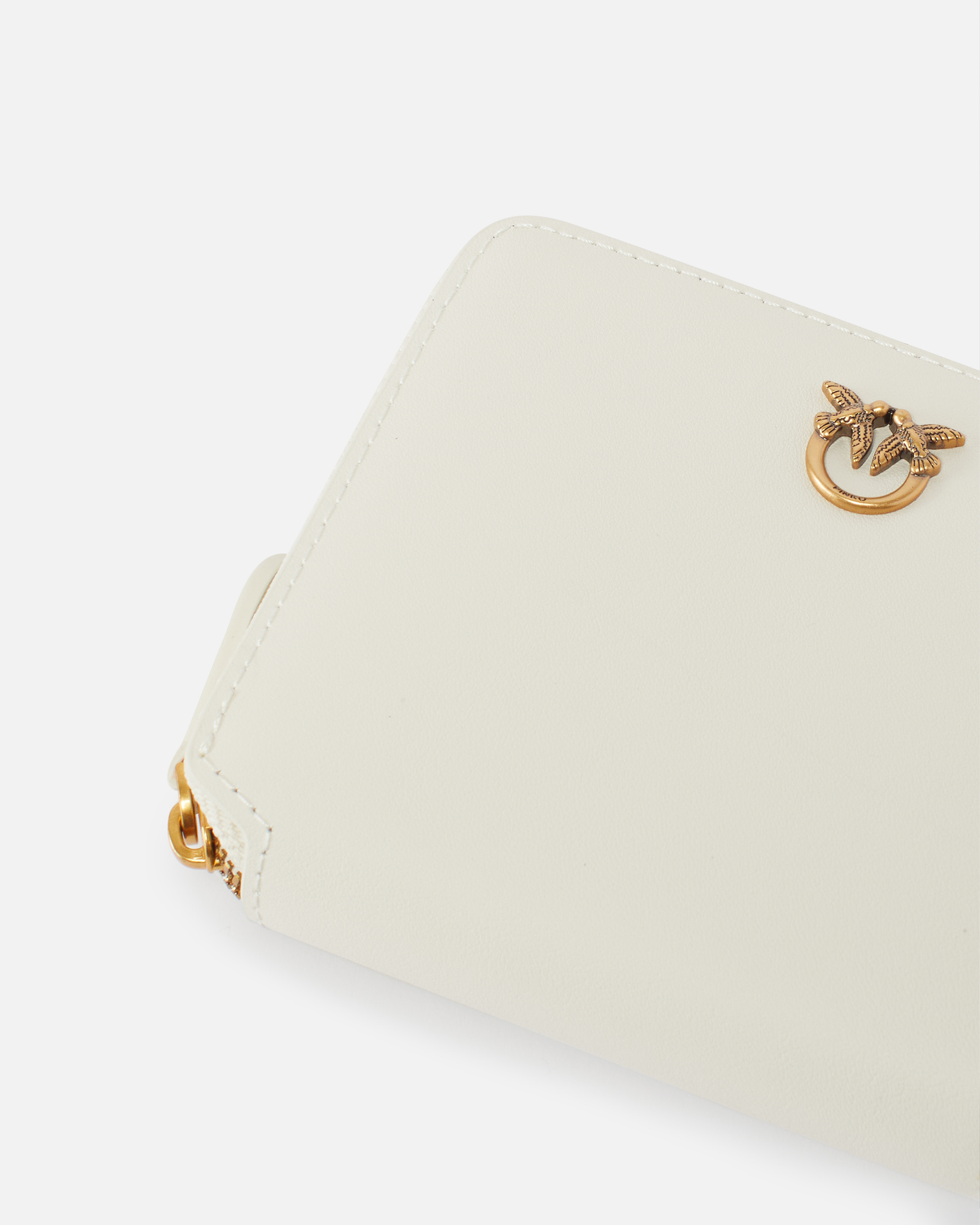 Pinko Square Leather Zip-around Purse In White+white-antique Gold