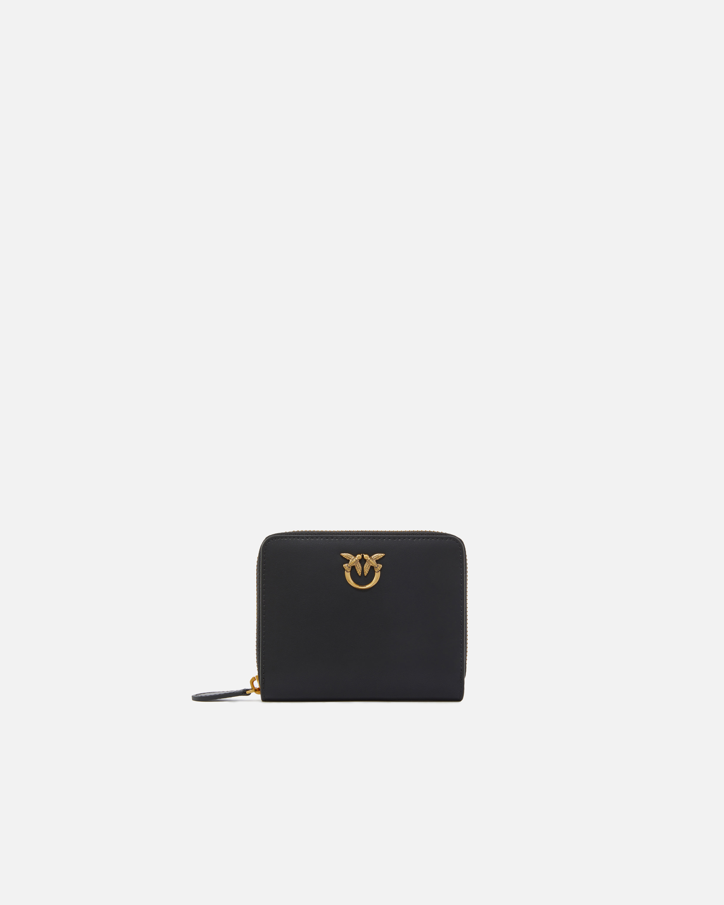 Shop Pinko Square Leather Zip-around Purse In Black-antique Gold