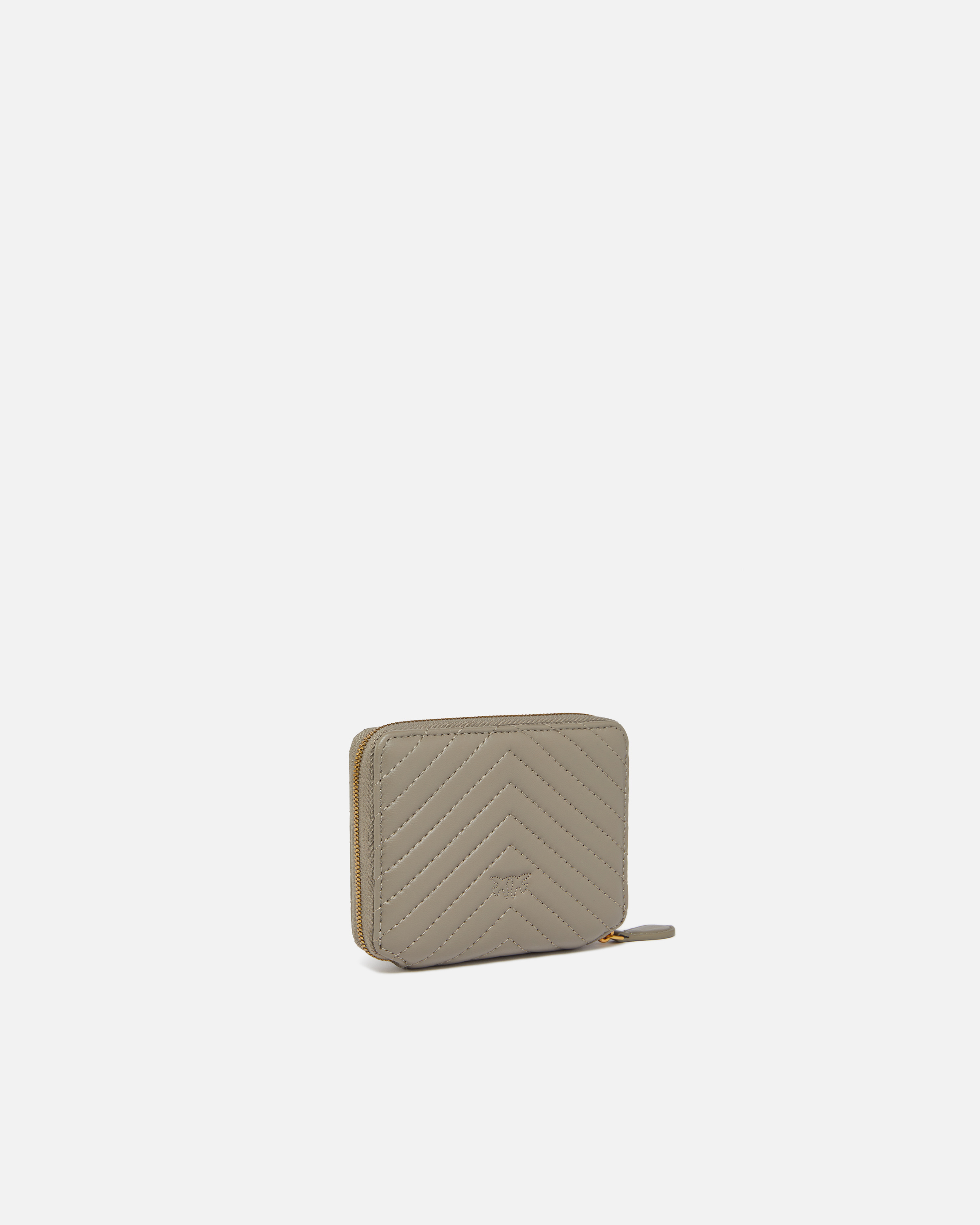 Pinko Square Zip-around Wallet In Chevron-patterned Nappa Leather In Walnut-antique Gold