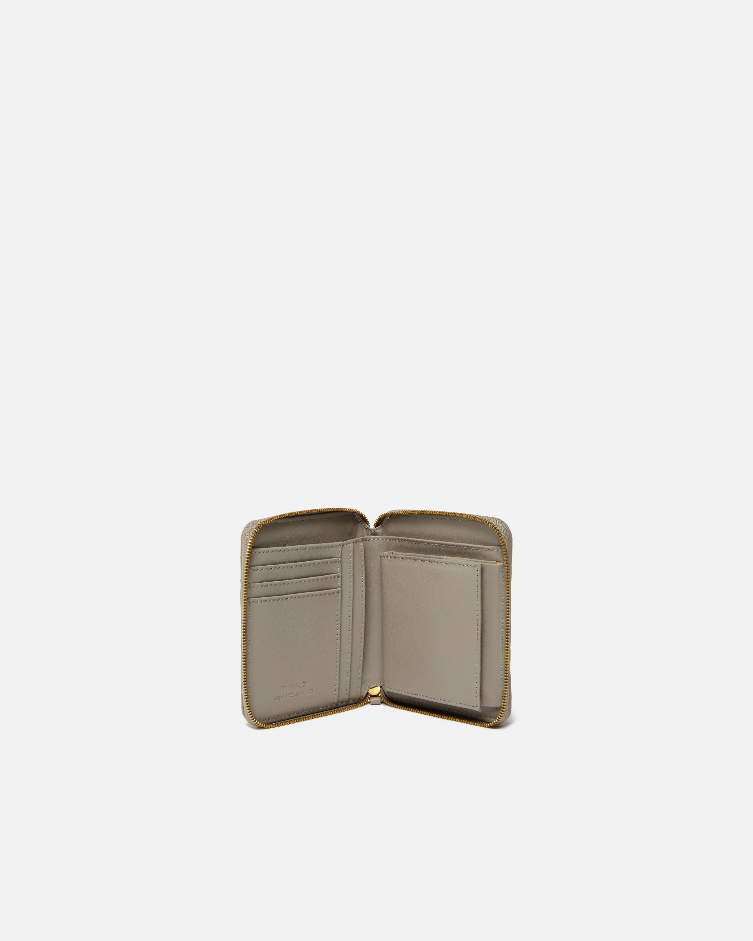 Pinko Square Zip-around Wallet In Chevron-patterned Nappa Leather In Walnut-antique Gold