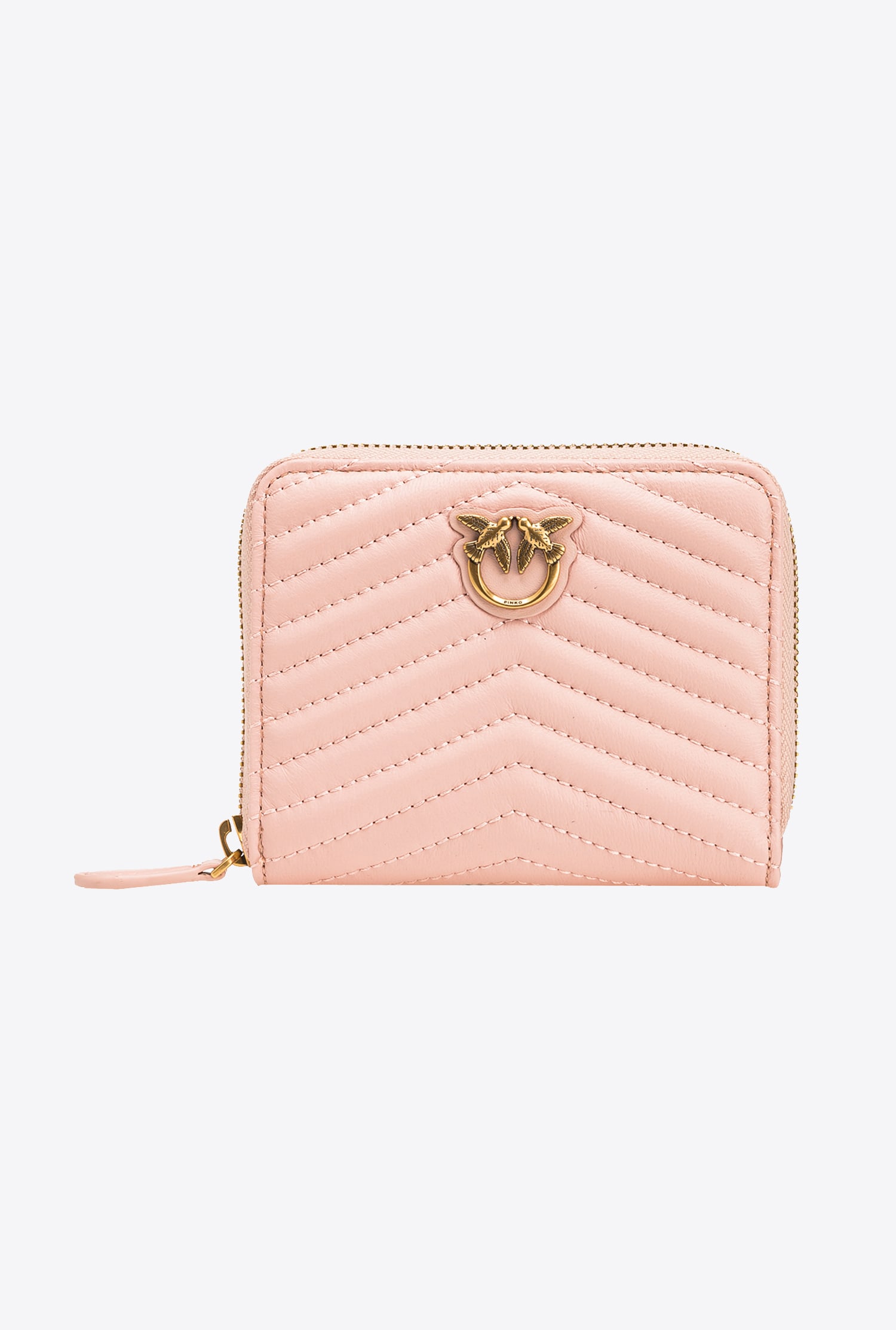 Pinko Square Zip-around Wallet In Chevron-patterned Nappa Leather In Pink/dusty Pink-antique Gold