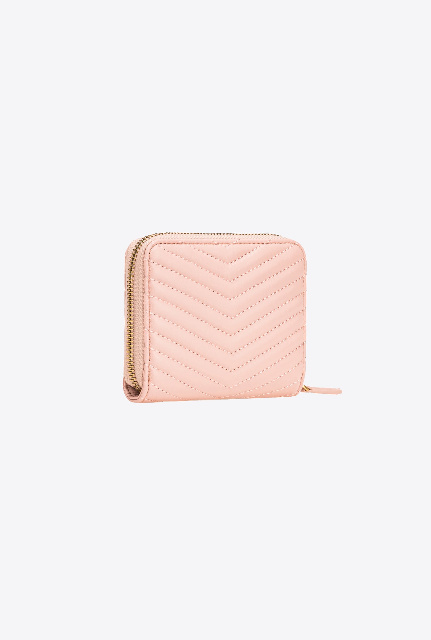 Pinko Square Zip-around Wallet In Chevron-patterned Nappa Leather In Pink/dusty Pink-antique Gold